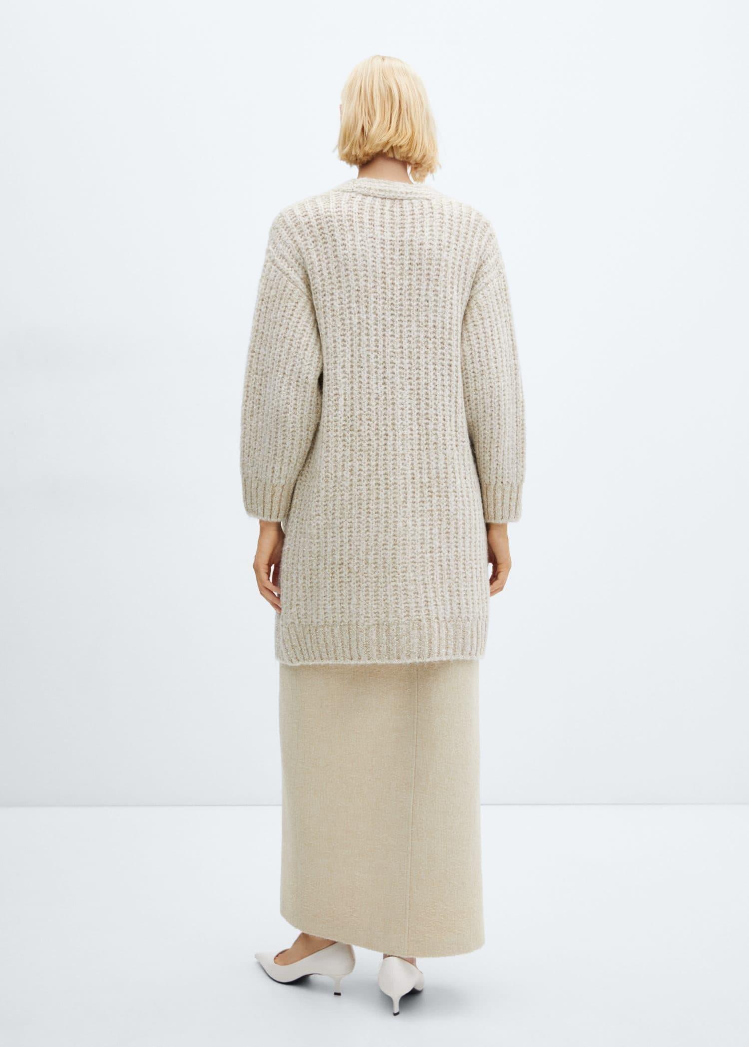 Beige Lurex Chunky-Knit Cardigan, , large image number 7