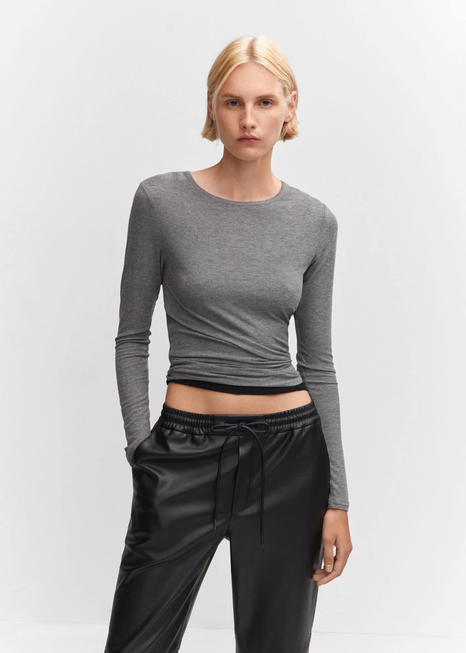 Black Leather-Effect Elastic Waist Trousers, , large image number 1