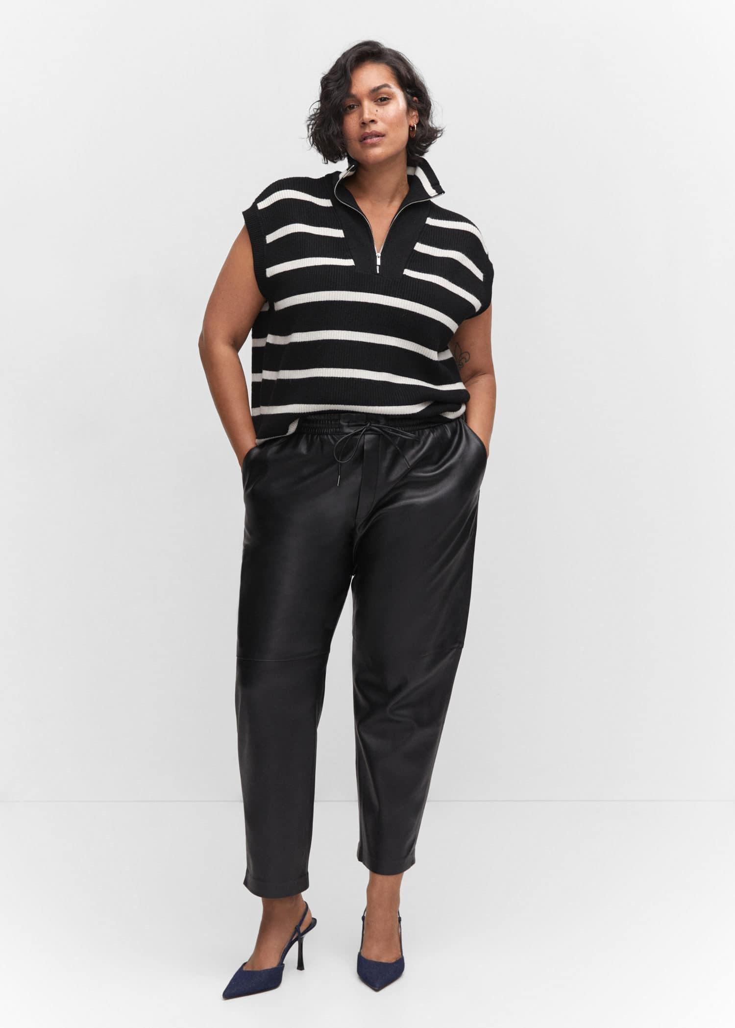 Black Leather-Effect Elastic Waist Trousers, , large image number 2