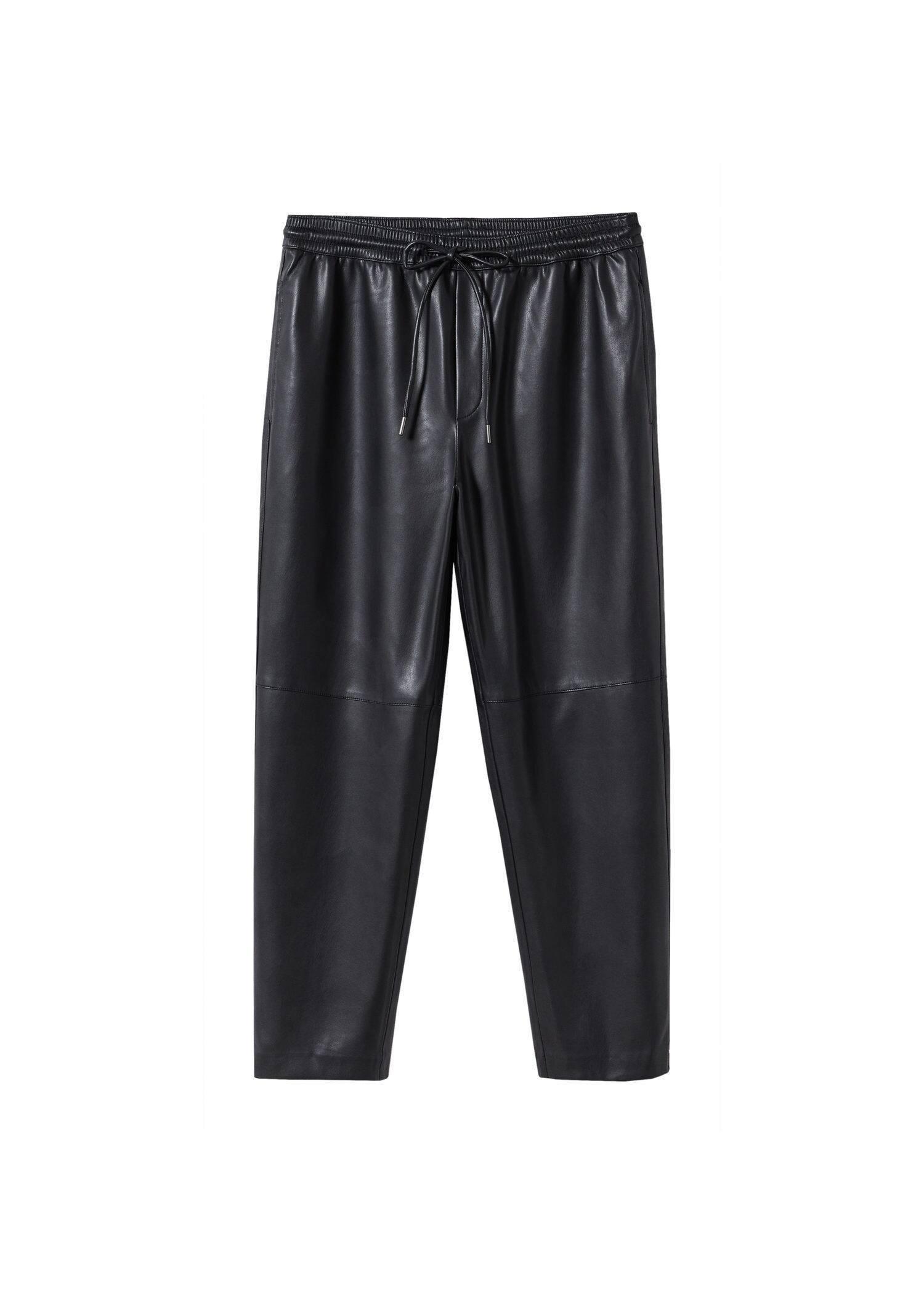 Black Leather-Effect Elastic Waist Trousers, , large image number 3