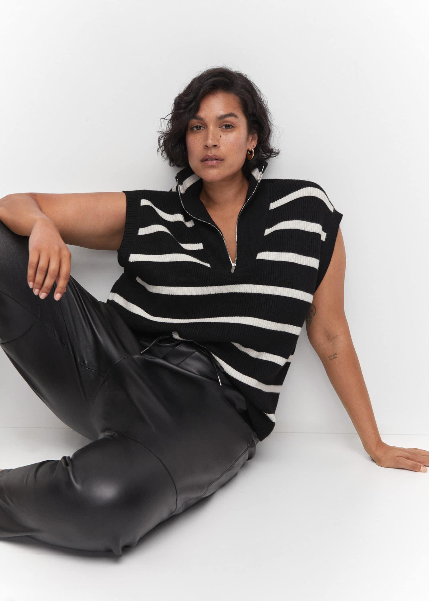 Black Leather-Effect Elastic Waist Trousers, , large image number 4
