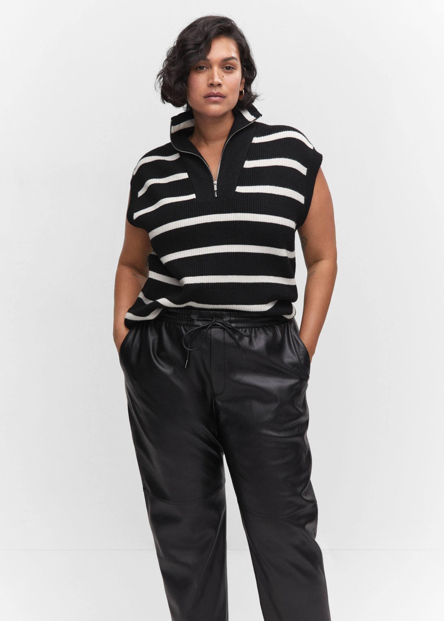 Black Leather-Effect Elastic Waist Trousers, , large image number 5