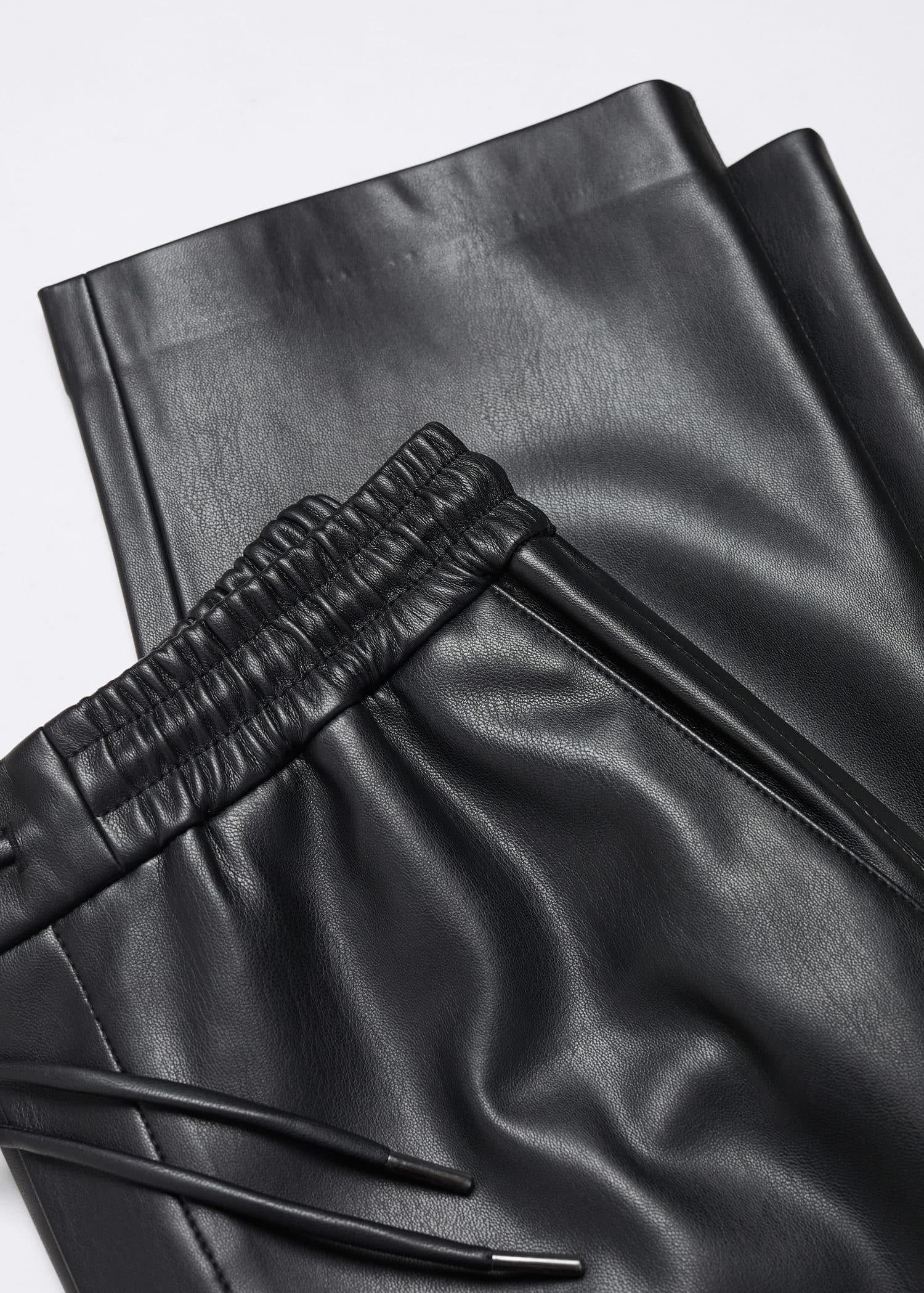 Black Leather-Effect Elastic Waist Trousers, , large image number 6