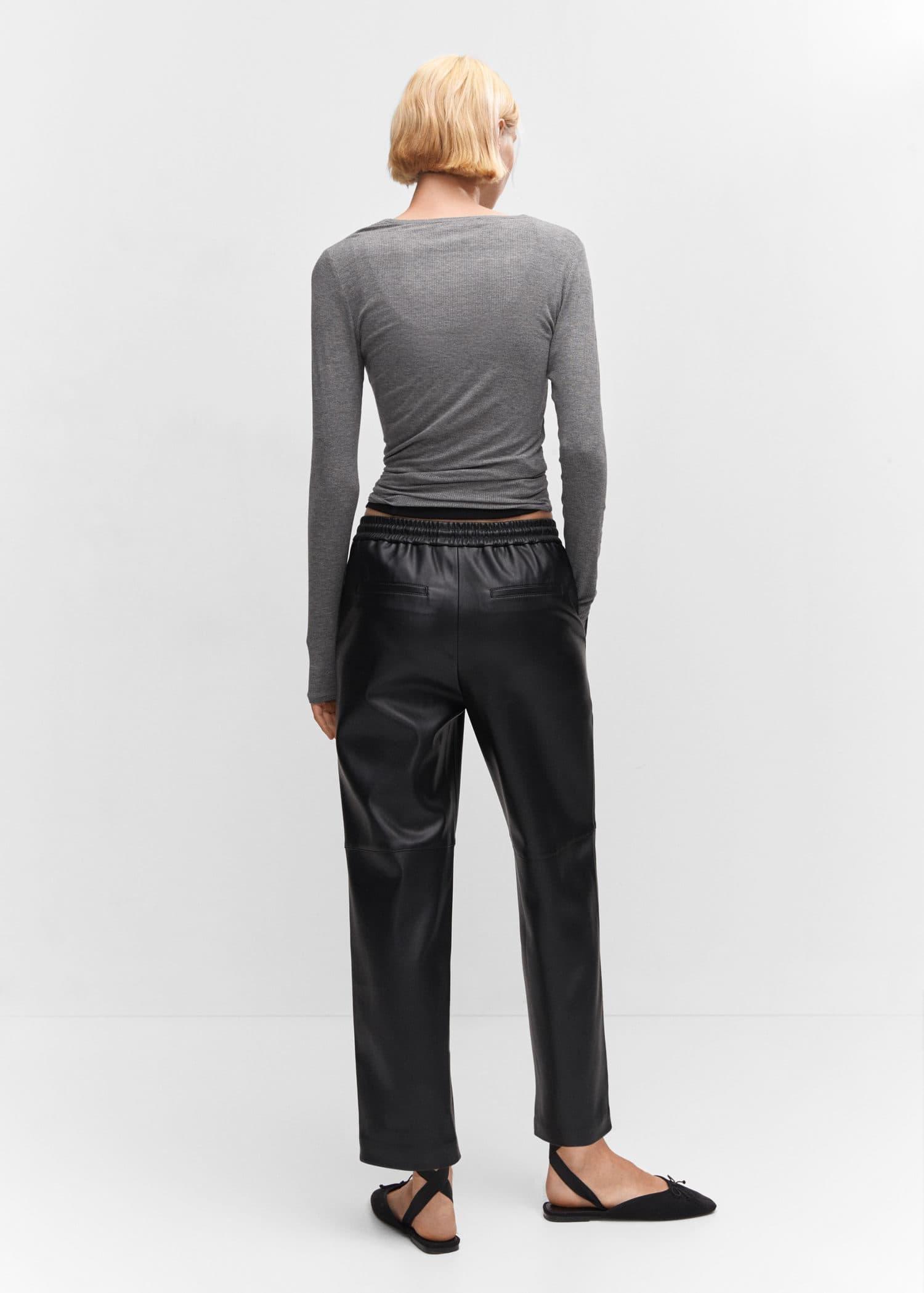 Black Leather-Effect Elastic Waist Trousers, , large image number 7