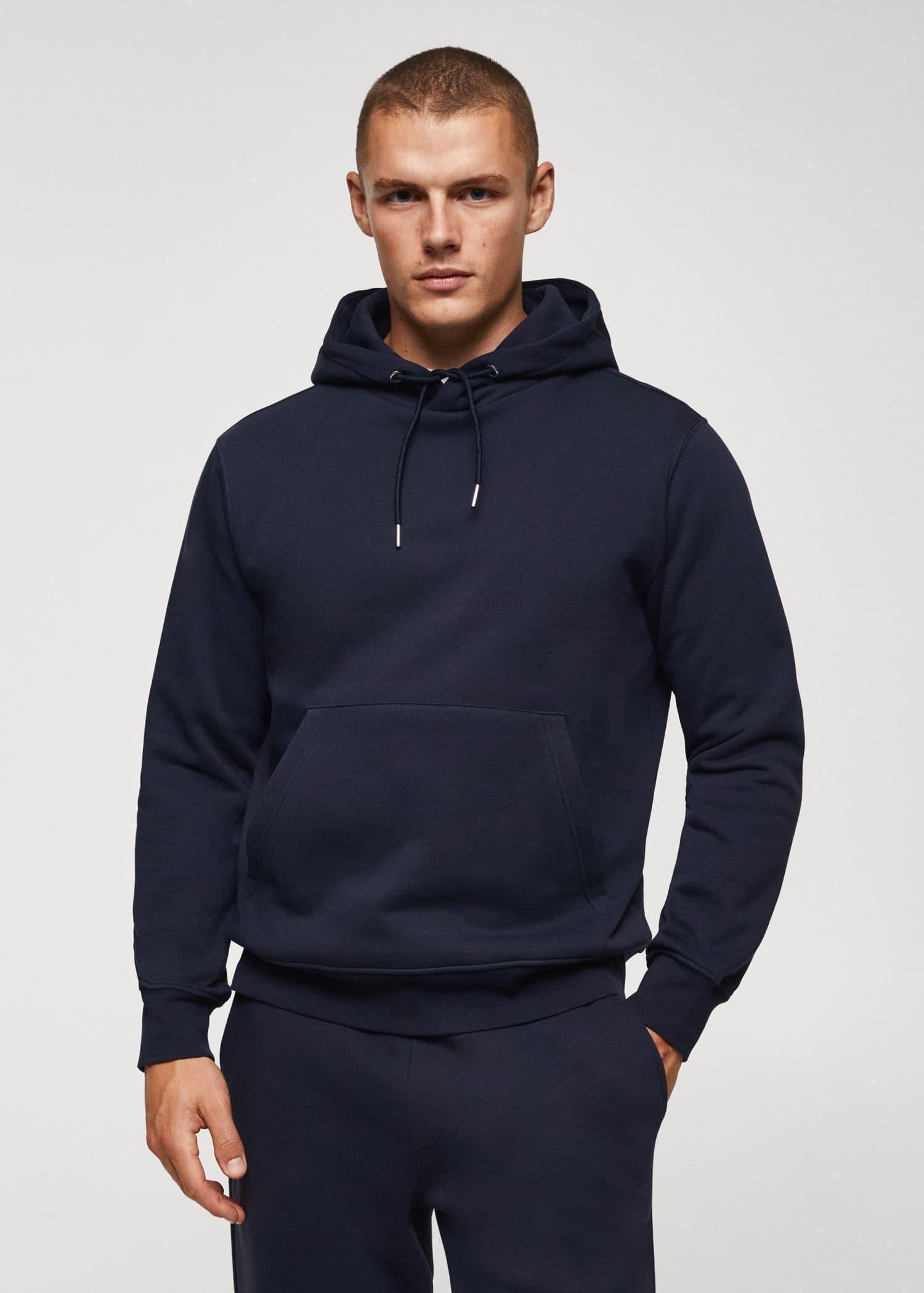 Navy Cotton Kangaroo Hooded Sweatshirt, , large image number 0