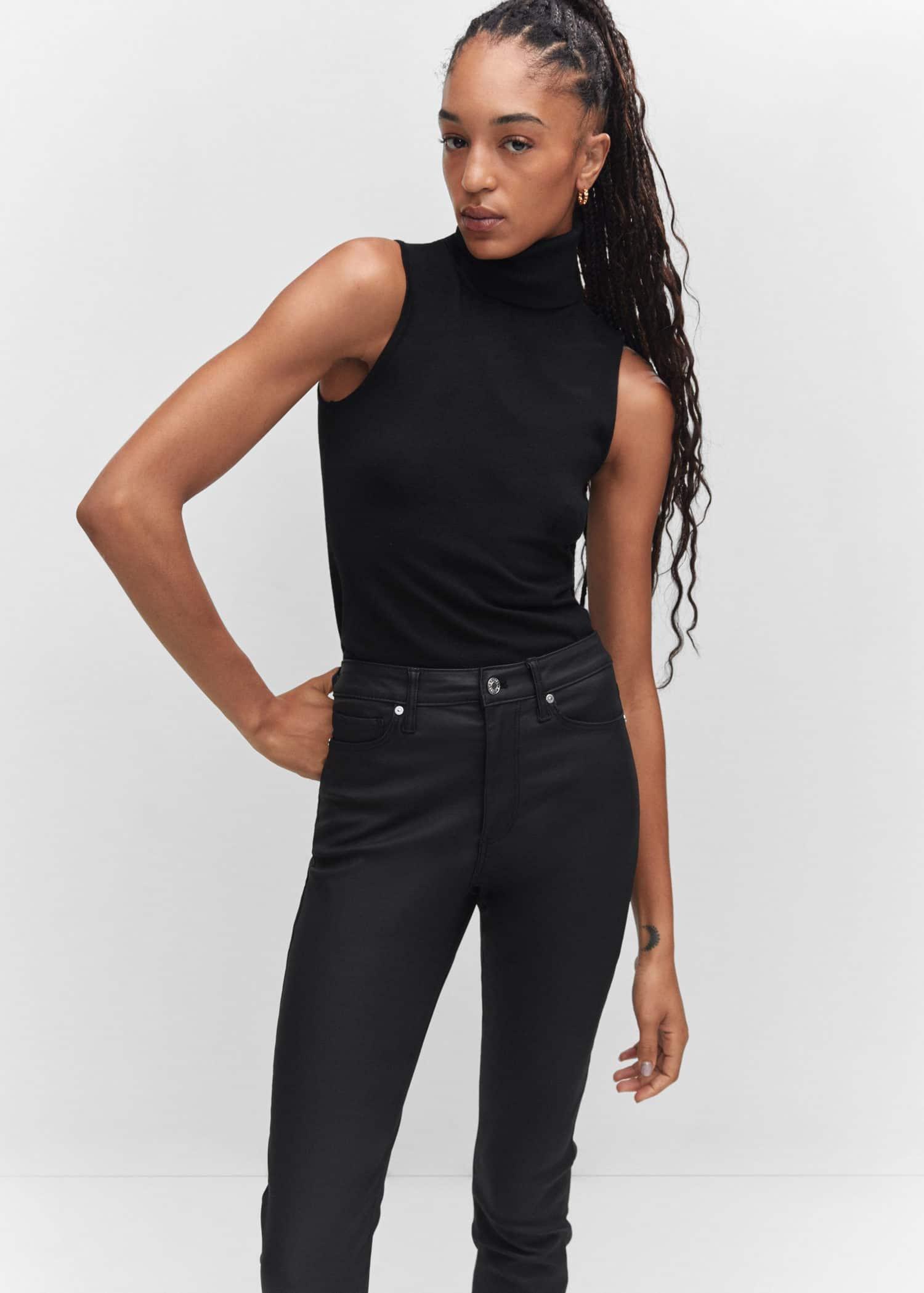 Black Waxed High Rise Skinny Jeans Mango