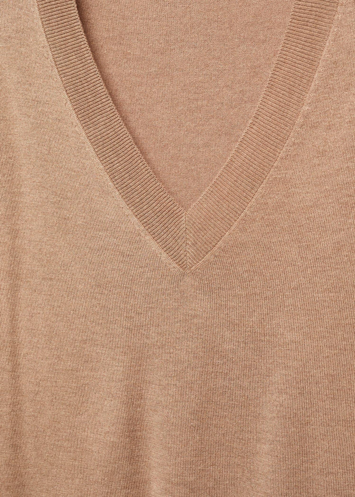 Brown Fine-Knit V-Neck Sweater, , large image number 5