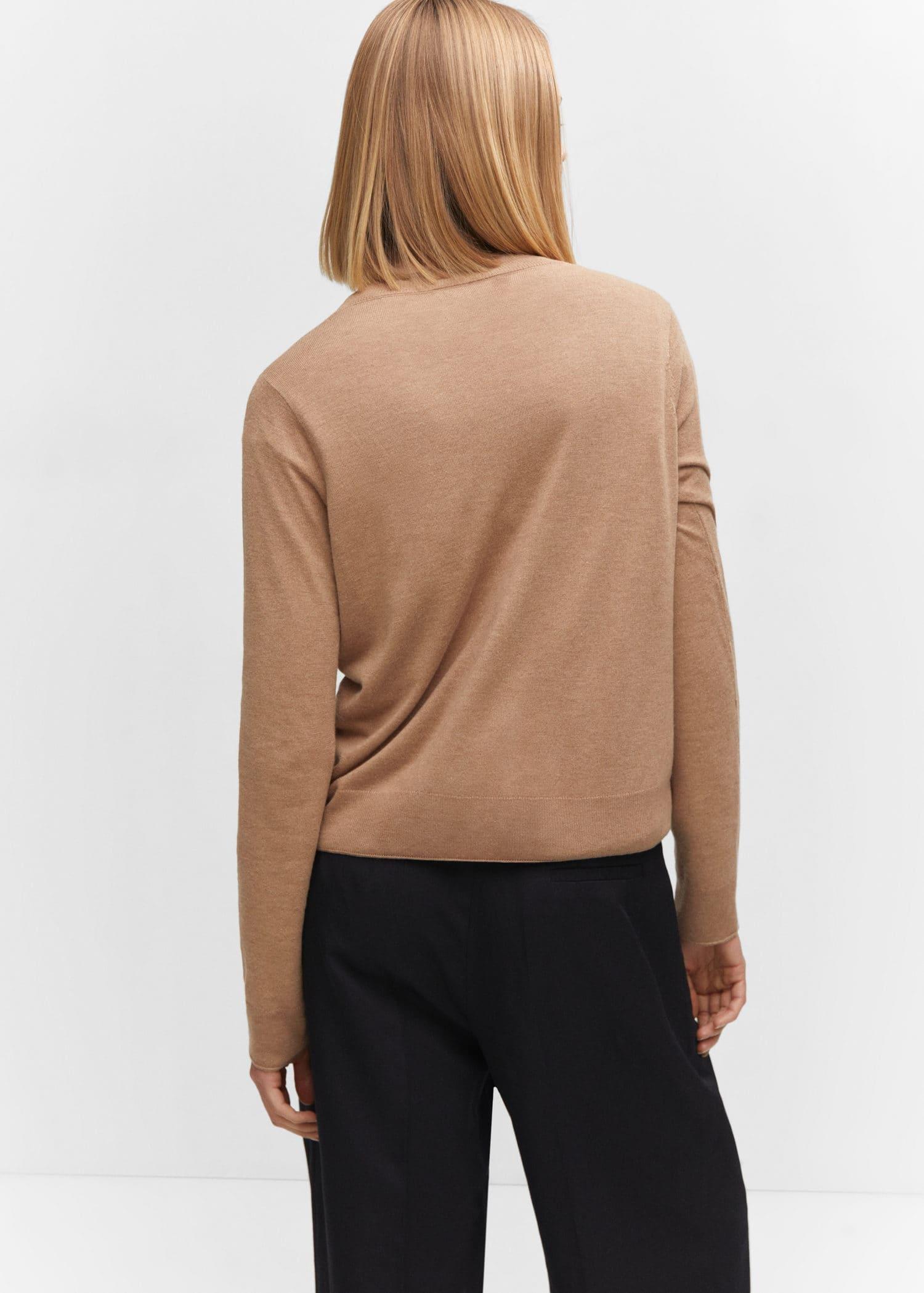 Brown Fine-Knit V-Neck Sweater, , large image number 6