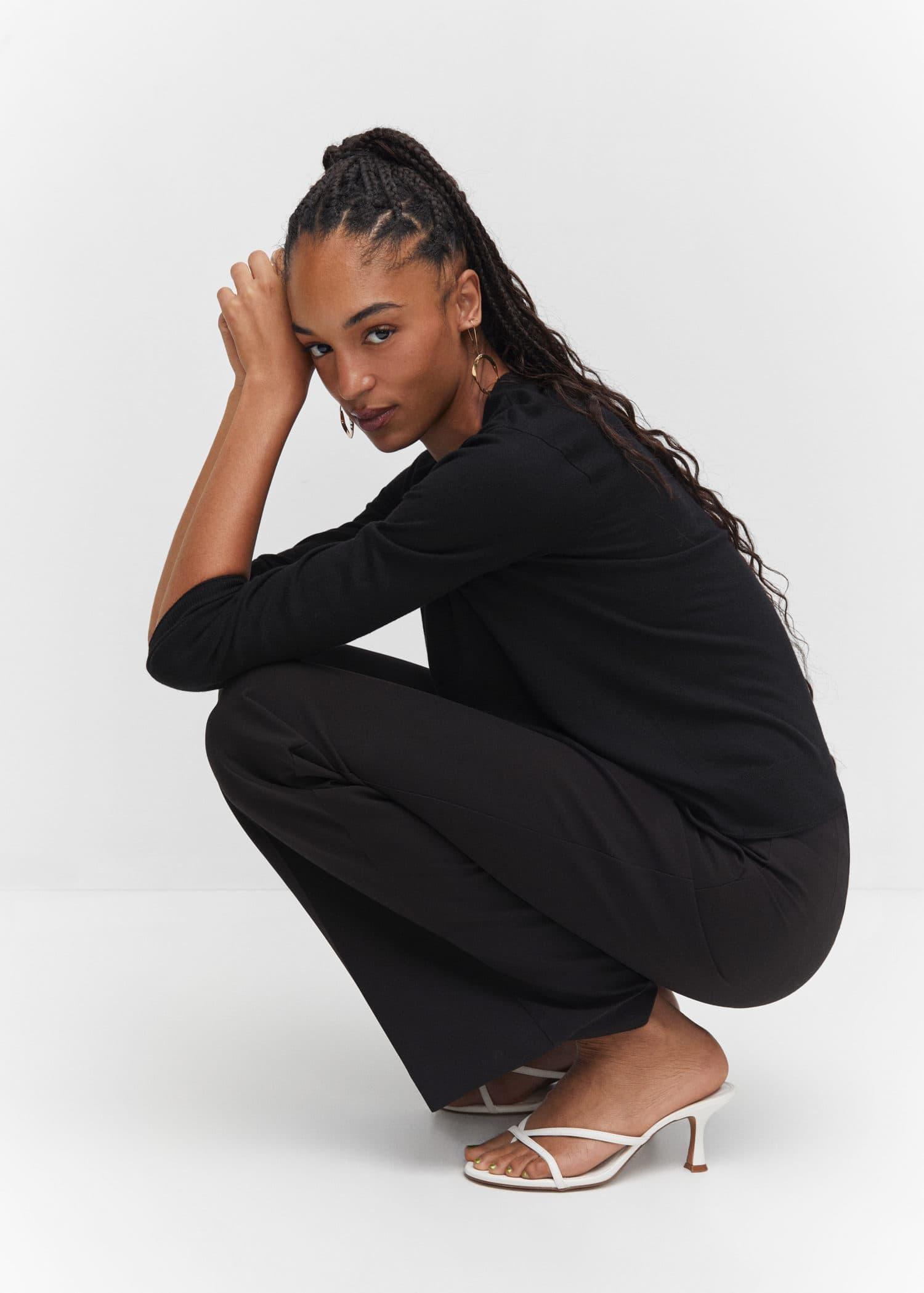 Black Fine-Knit V-Neck Sweater, , large image number 2