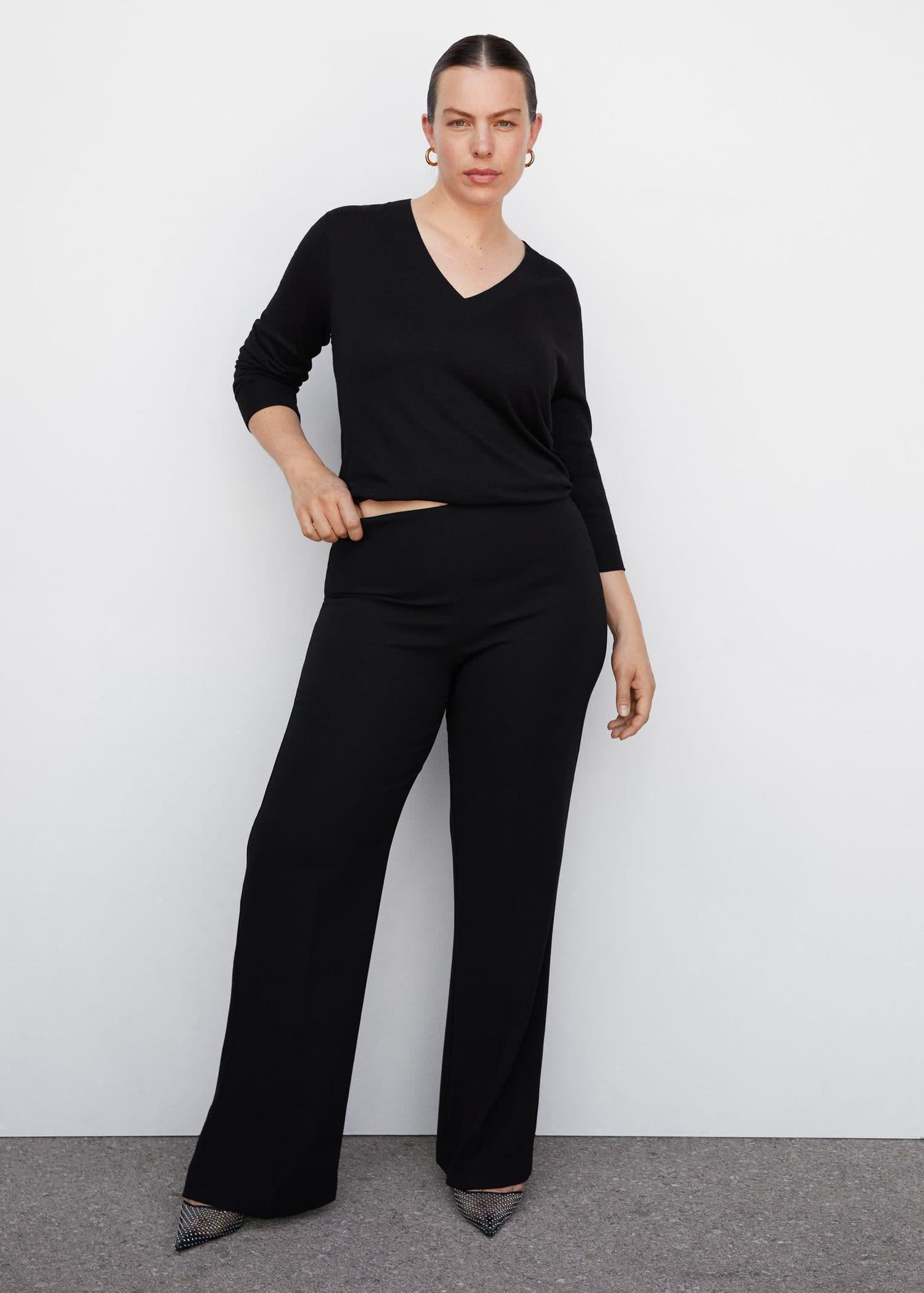 Black Fine-Knit V-Neck Sweater, , large image number 4