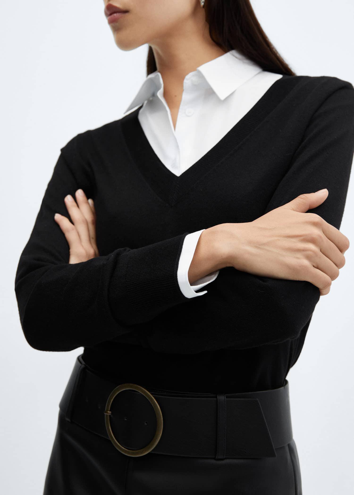 Black Fine-Knit V-Neck Sweater, , large image number 8