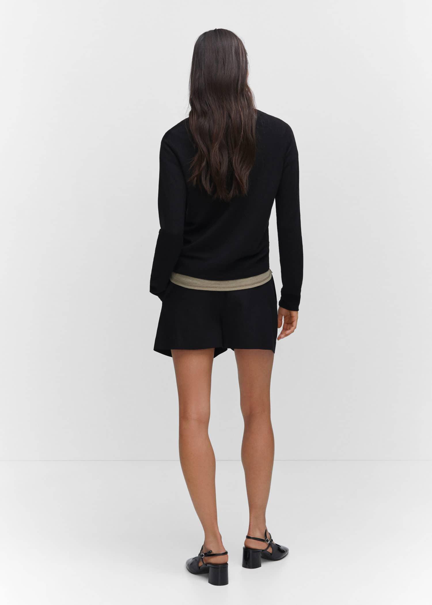 Black Fine-Knit V-Neck Sweater, , large image number 9