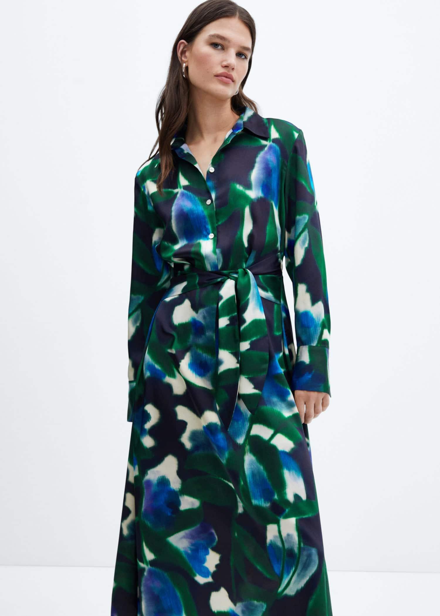 Green Printed Shirt Dress, , large image number 0