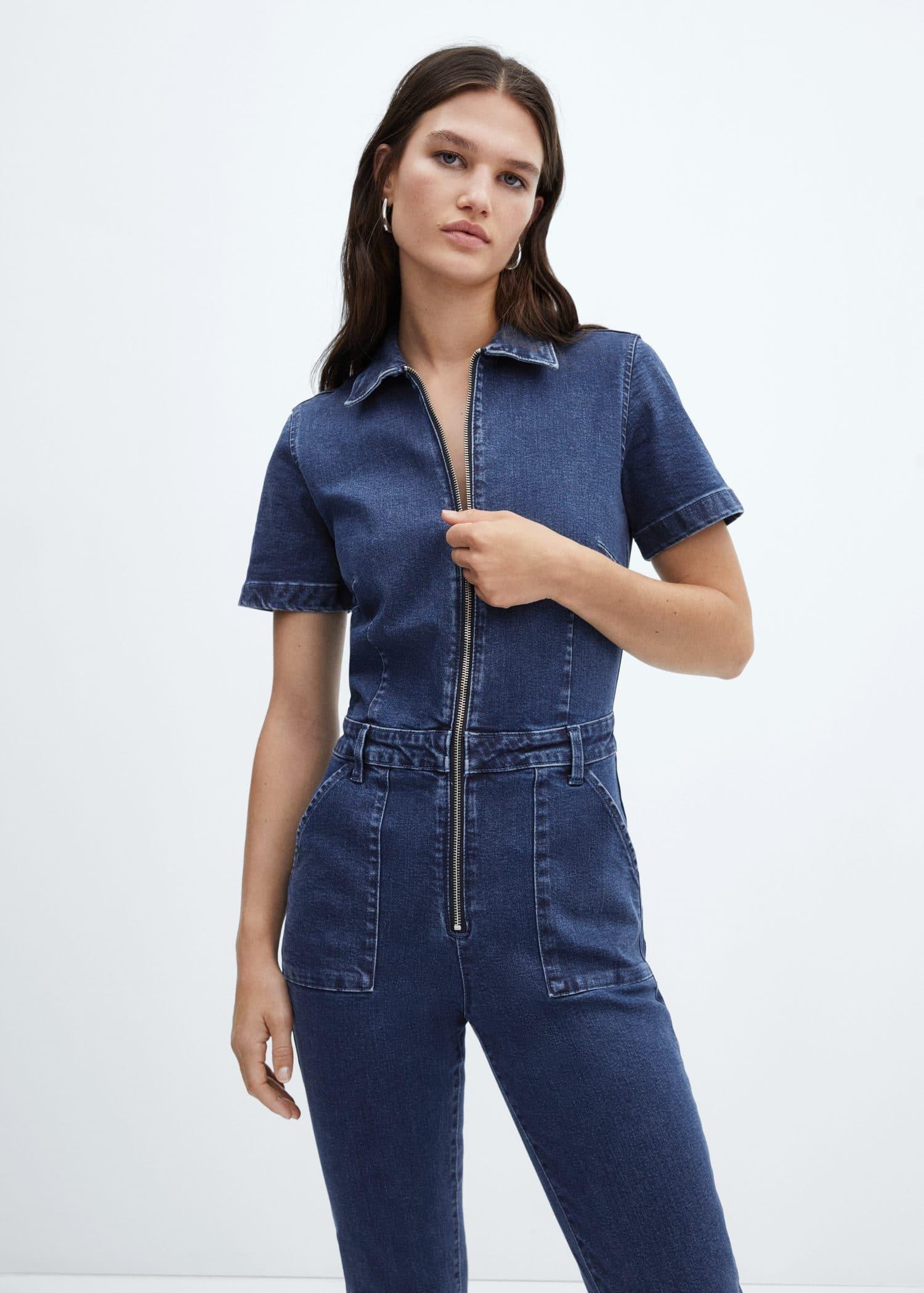 Blue Denim Zipper Jumpsuit, , large image number 0