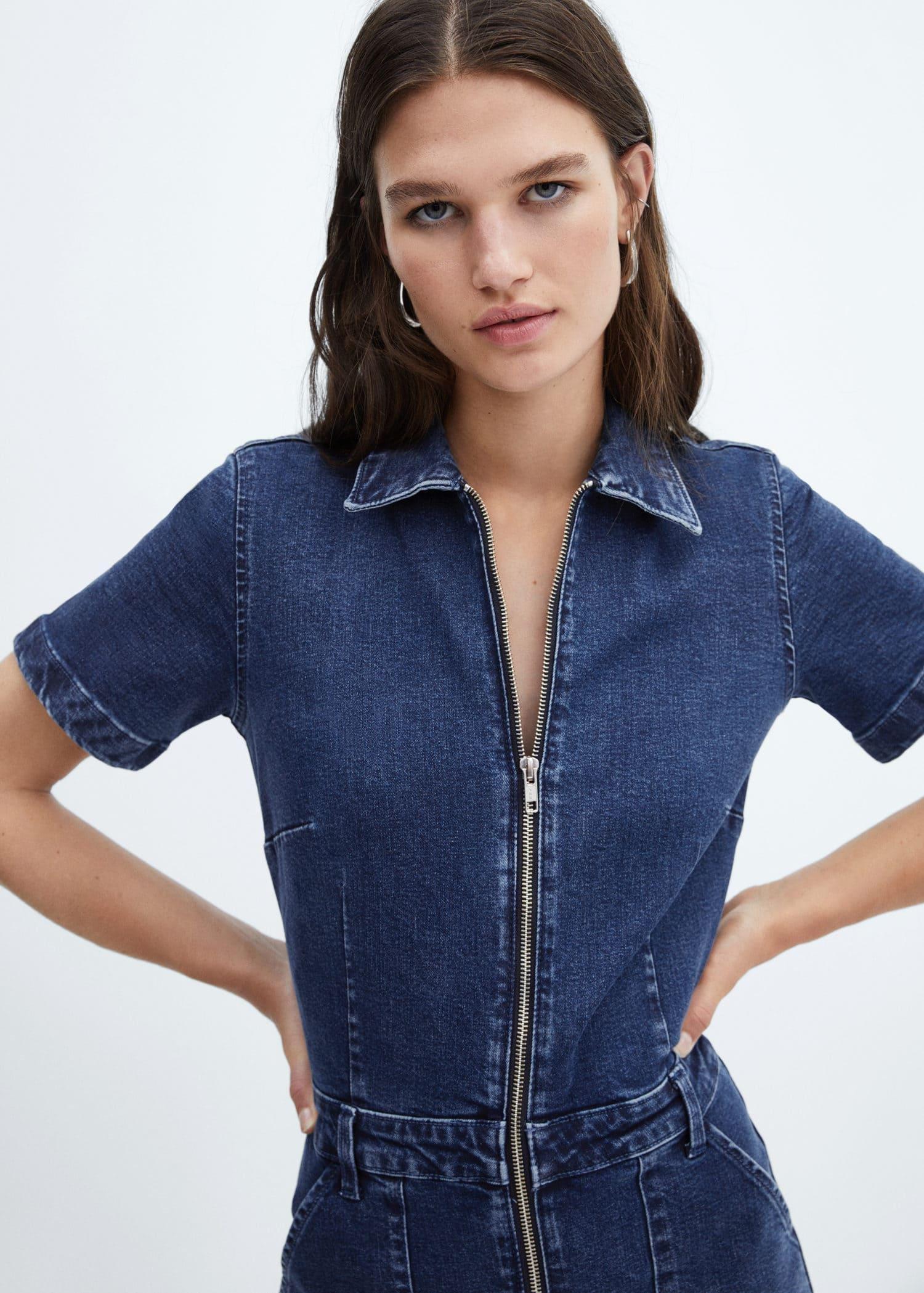 Blue Denim Zipper Jumpsuit, , large image number 1