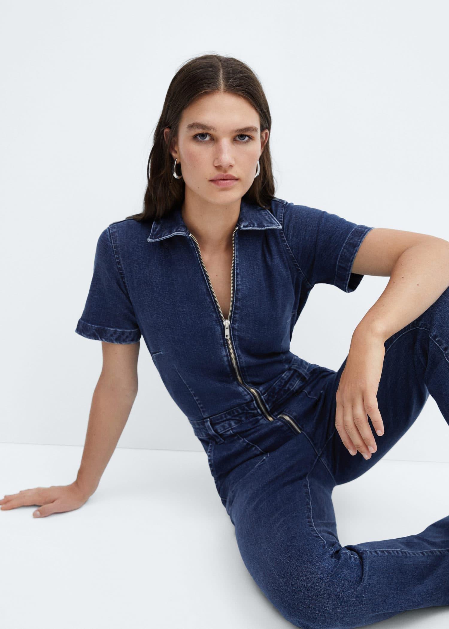 Blue Denim Zipper Jumpsuit, , large image number 2