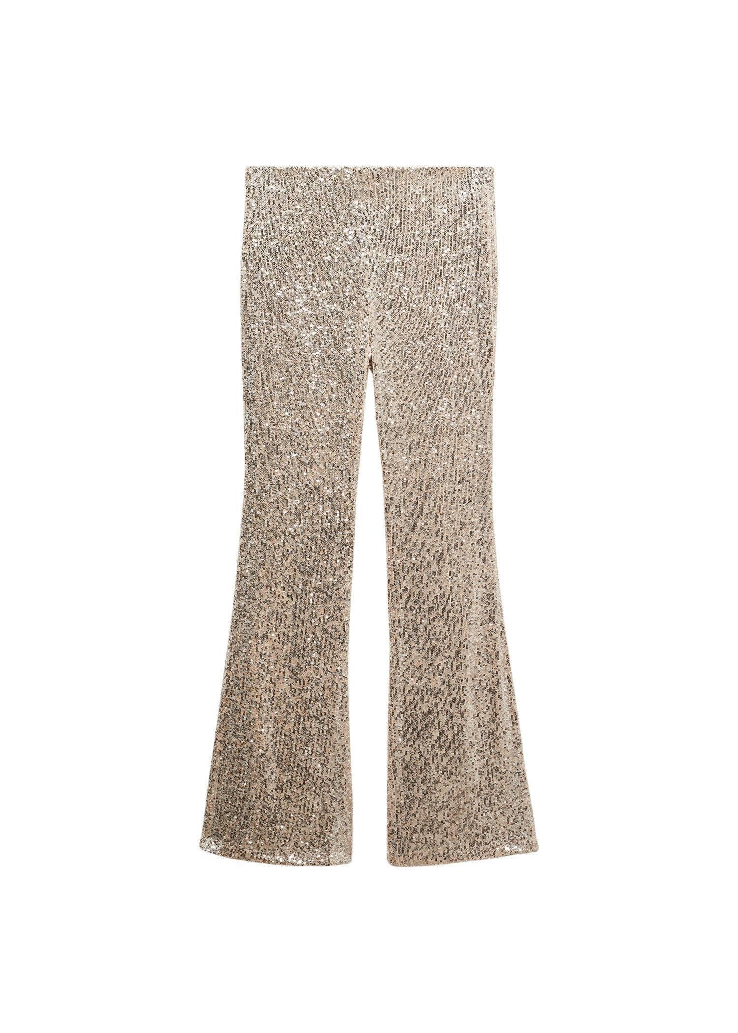 Beige Sequin Flared Trousers, , large image number 3