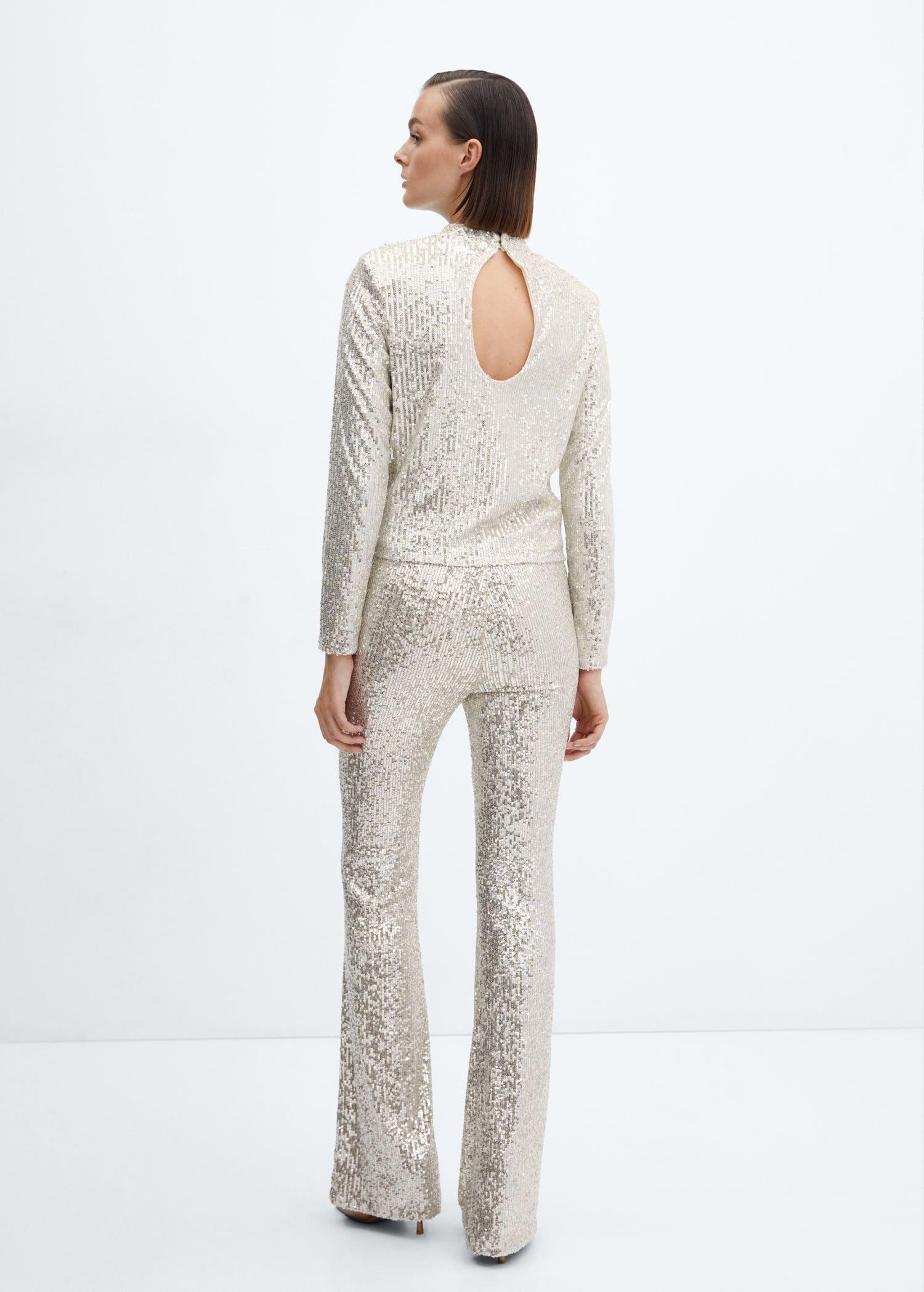Beige Sequin Flared Trousers, , large image number 5