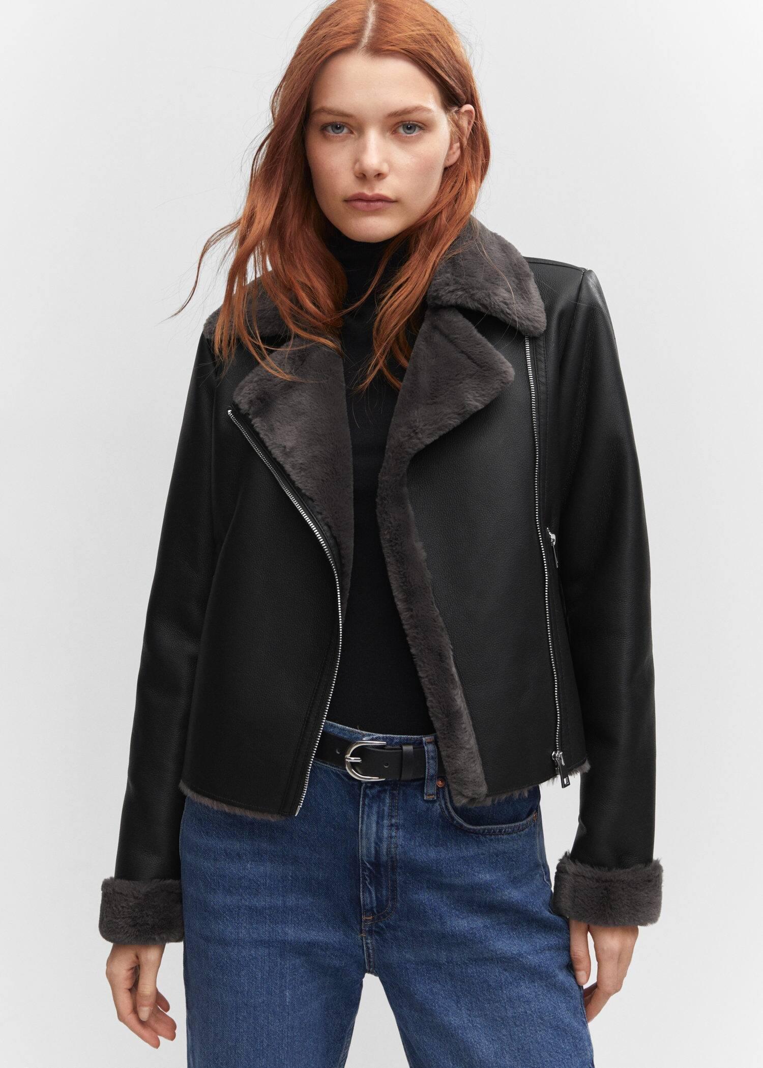 Black Faux Shearling-Lined Jacket, , large image number 0