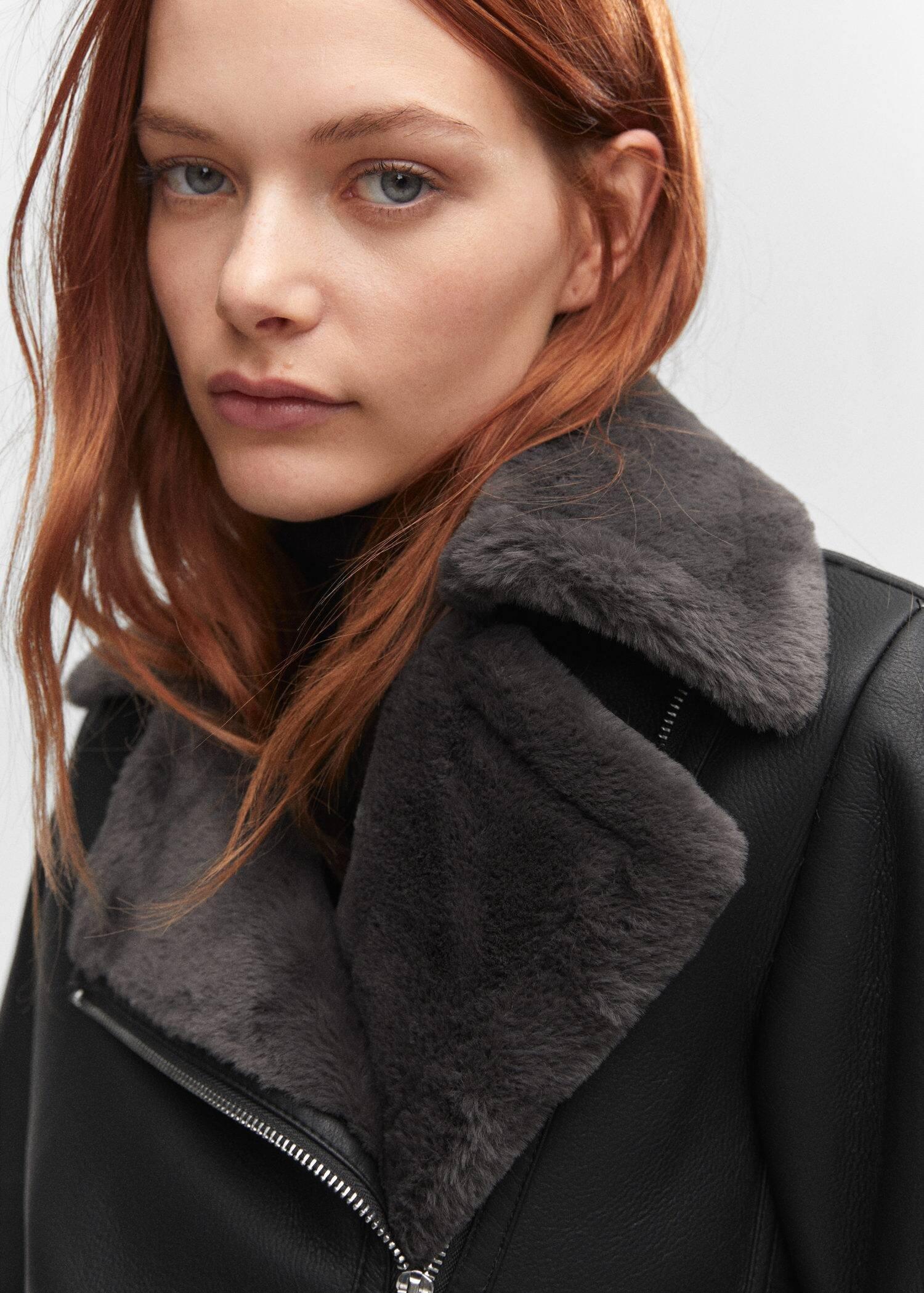 Black Faux Shearling-Lined Jacket, , large image number 1