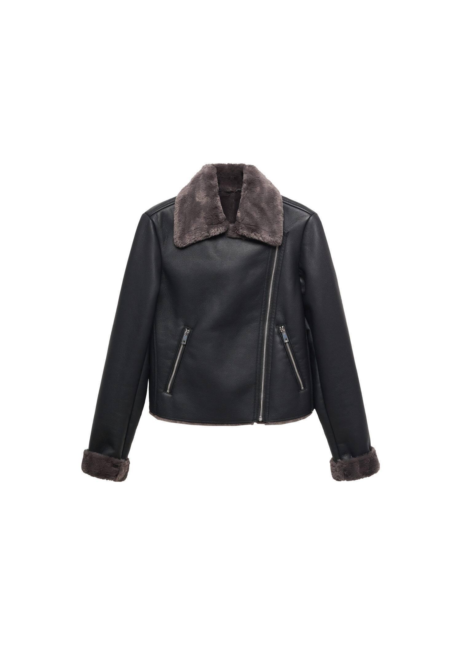 Black Faux Shearling-Lined Jacket, , large image number 3