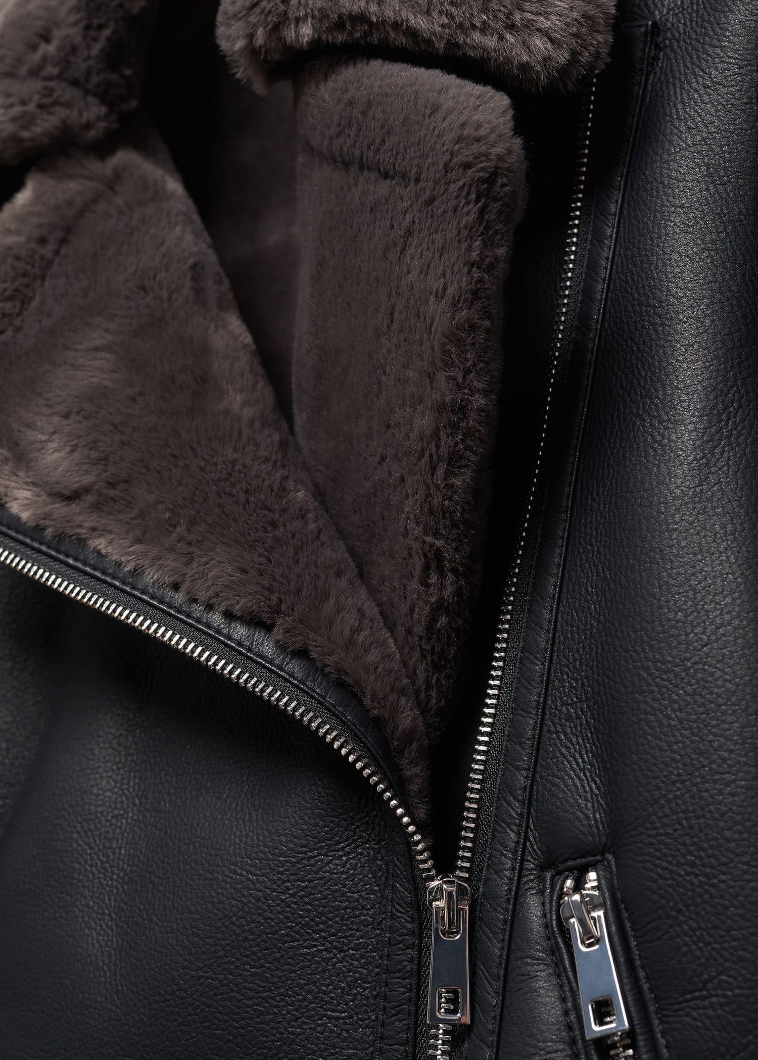 Black Faux Shearling-Lined Jacket, , large image number 4