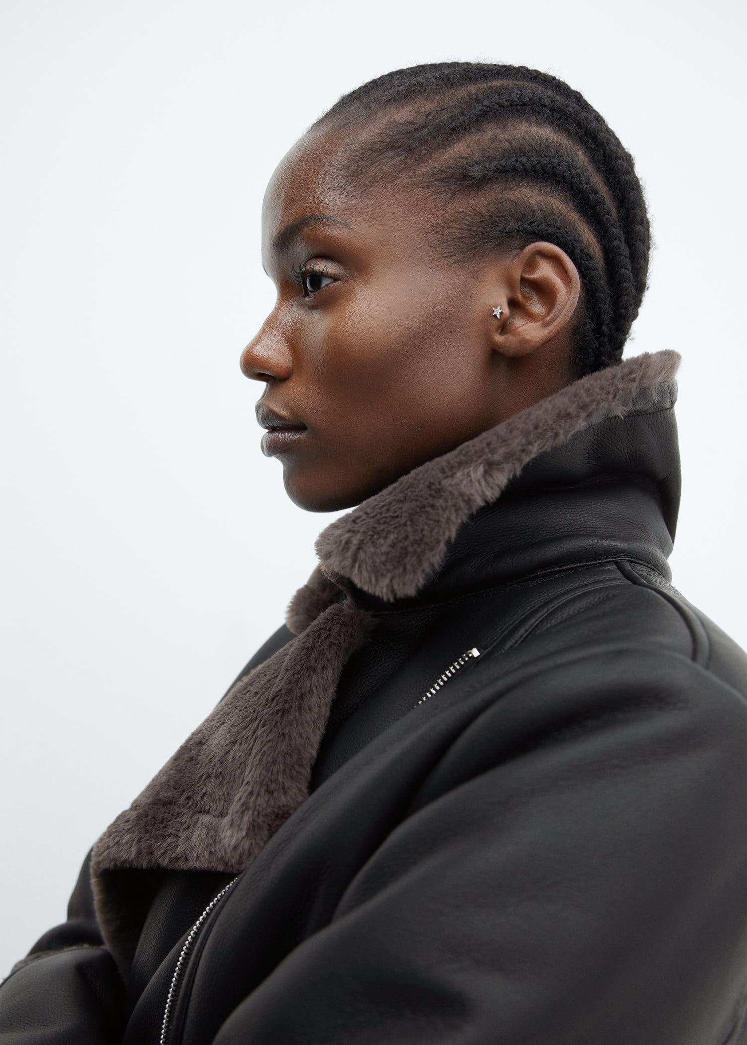 Black Faux Shearling-Lined Jacket, , large image number 7