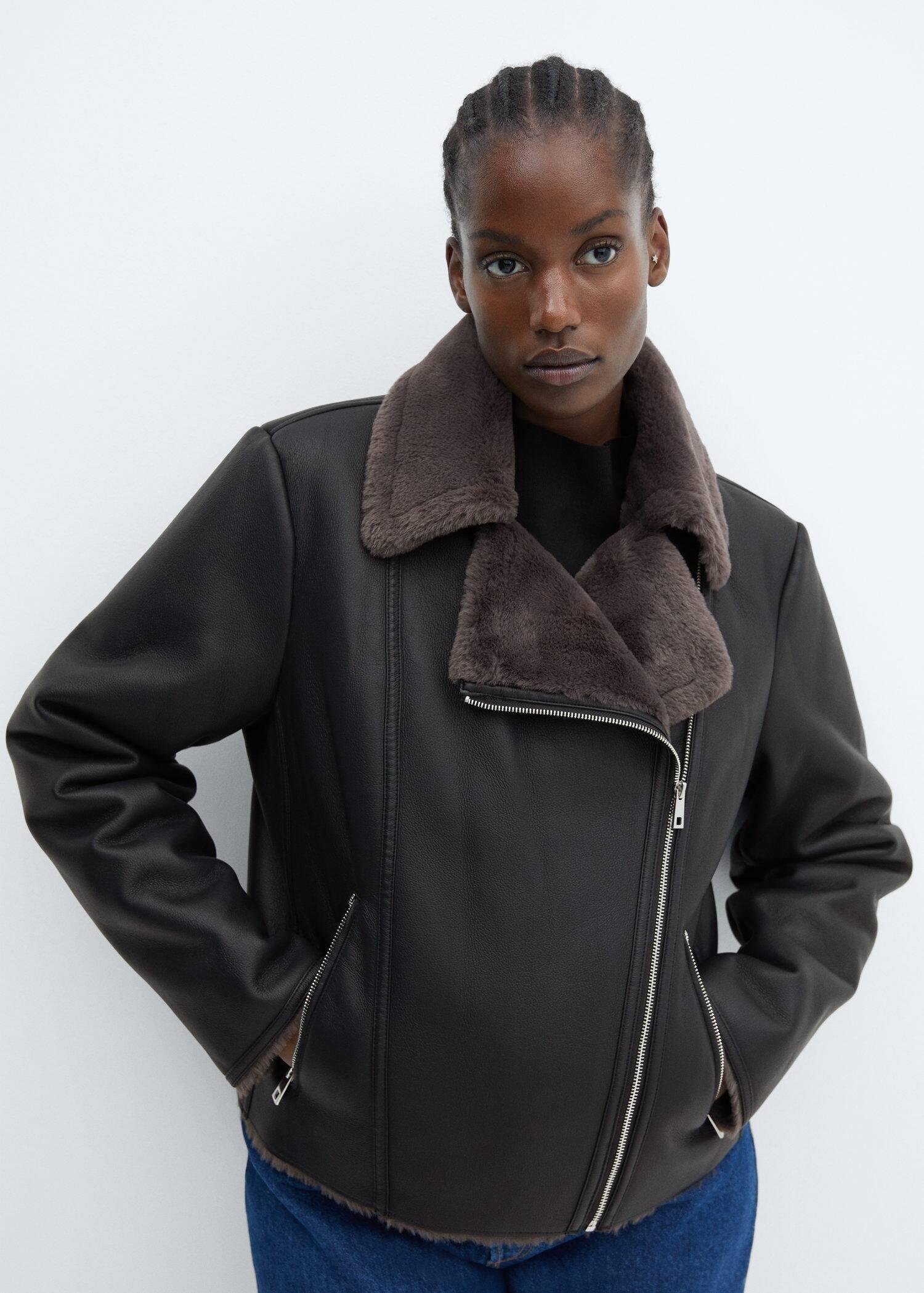 Black Faux Shearling-Lined Jacket, , large image number 8