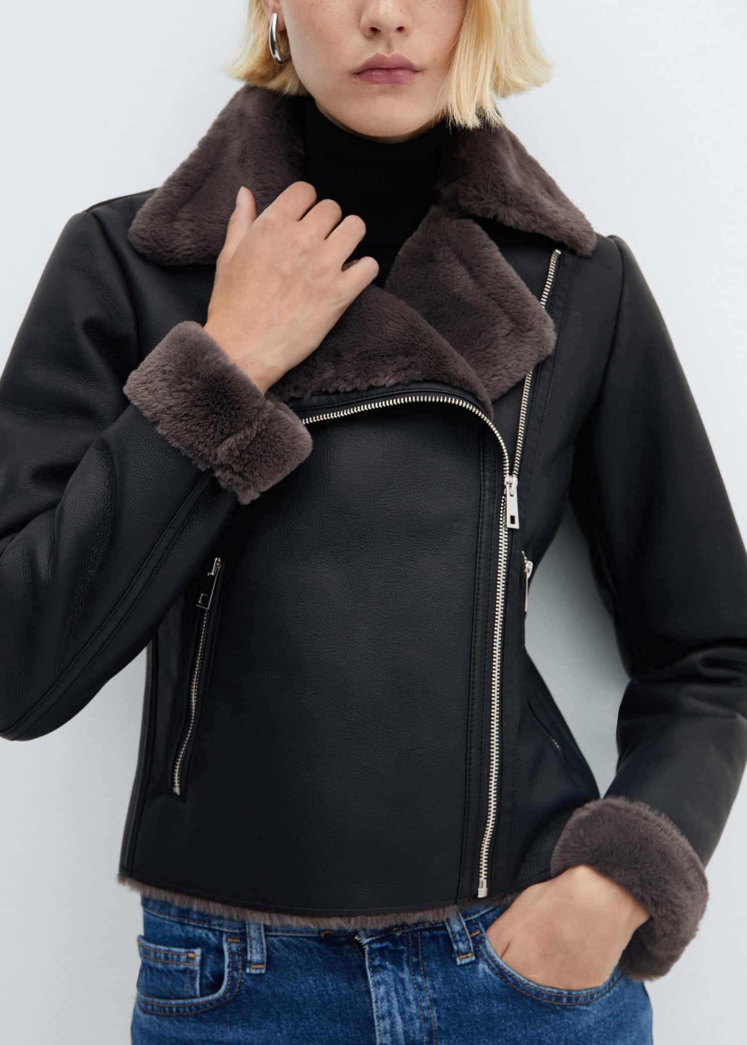 Black Faux Shearling-Lined Jacket, , large image number 9