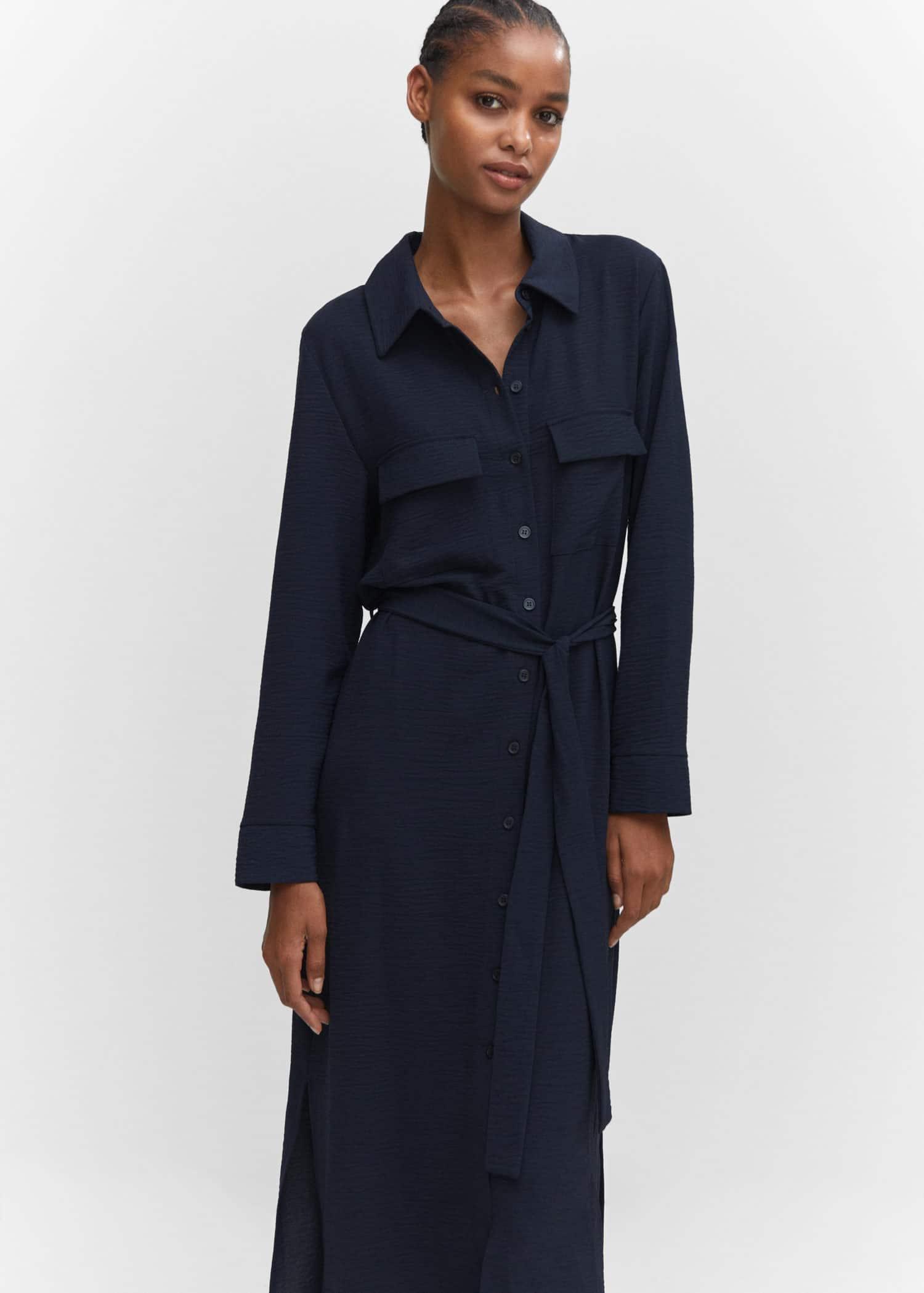 Mango Navy Bow Shirt Dress Azadea UAE