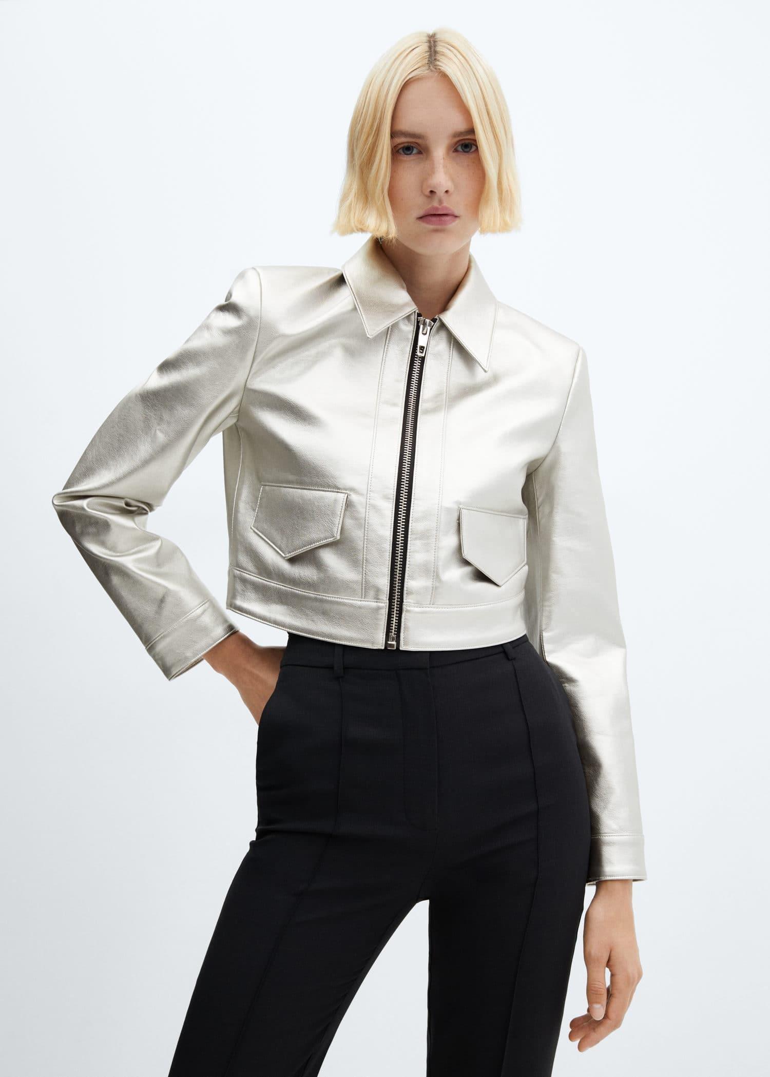 Silver Metallic Crop Jacket, , large image number 0