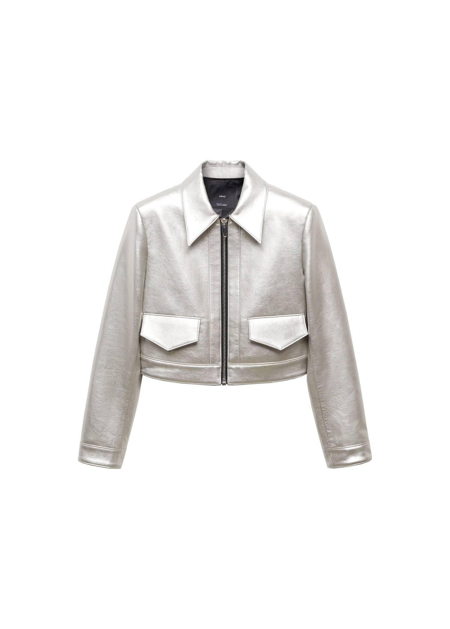 Silver Metallic Crop Jacket, , large image number 3