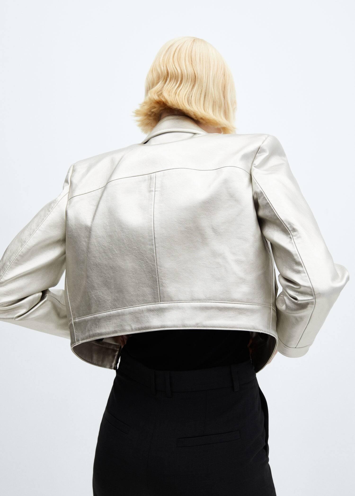 Silver Metallic Crop Jacket, , large image number 4