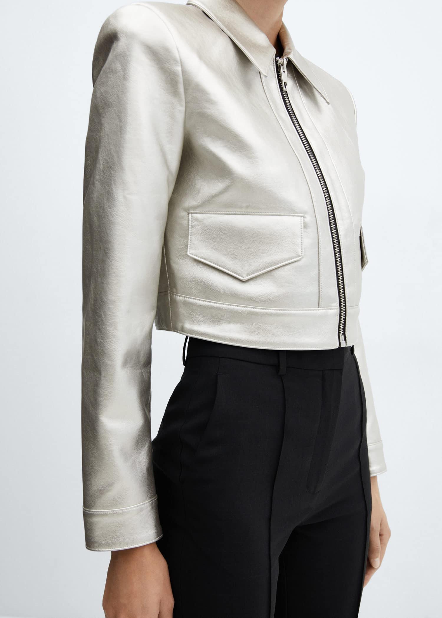 Silver Metallic Crop Jacket, , large image number 5