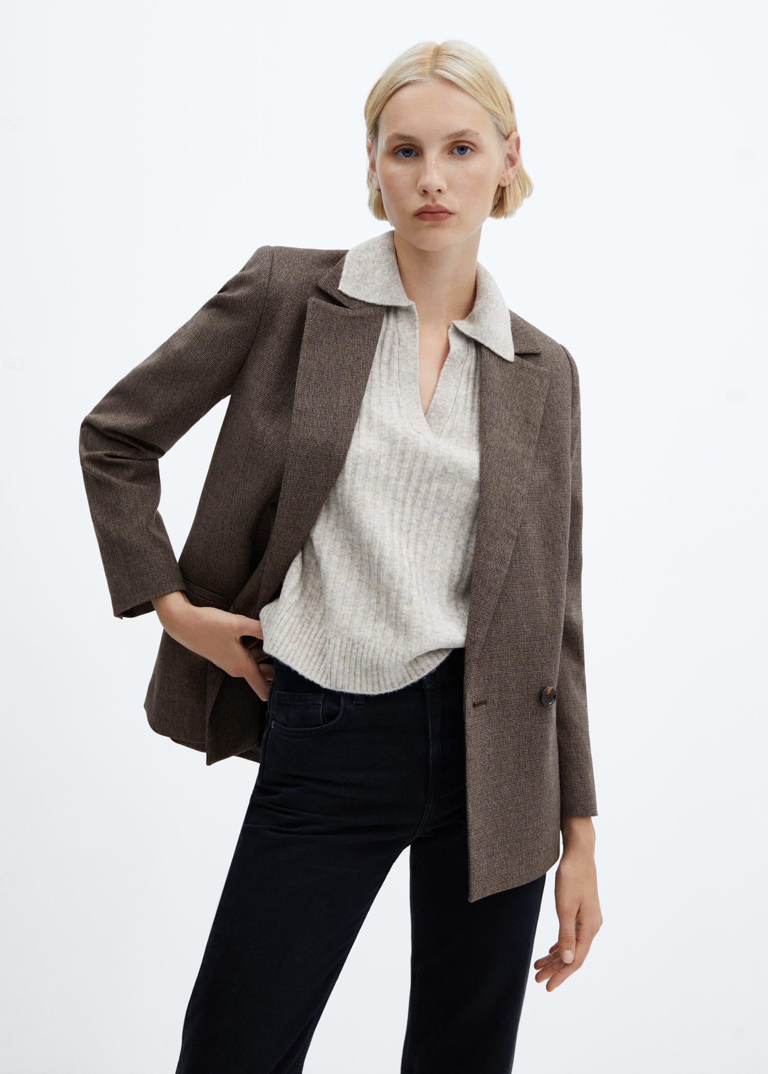 Brown Cross Button Blazer, , large image number 0