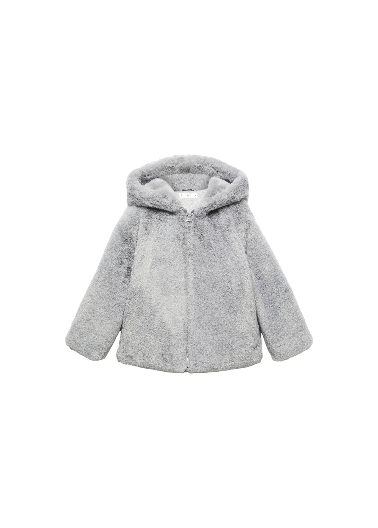 Grey Hooded Faux-Fur Coat, Kids Girls, , large image number 0
