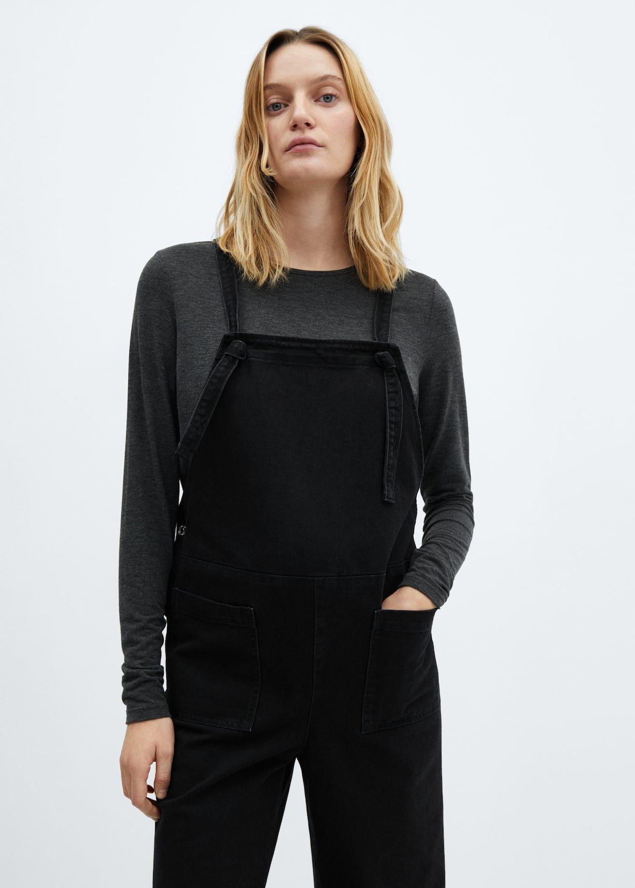 Black Maternity Denim Dungarees, , large image number 0