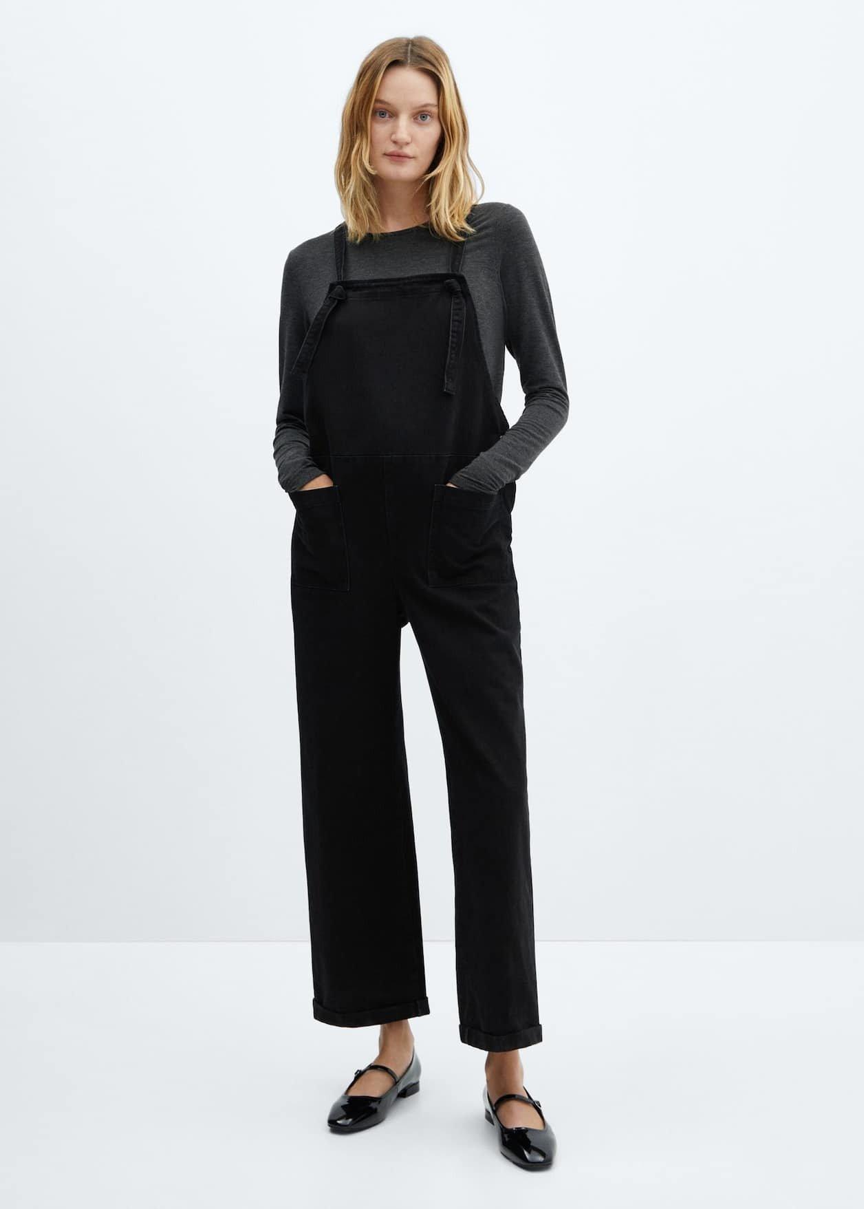 Black Maternity Denim Dungarees, , large image number 1