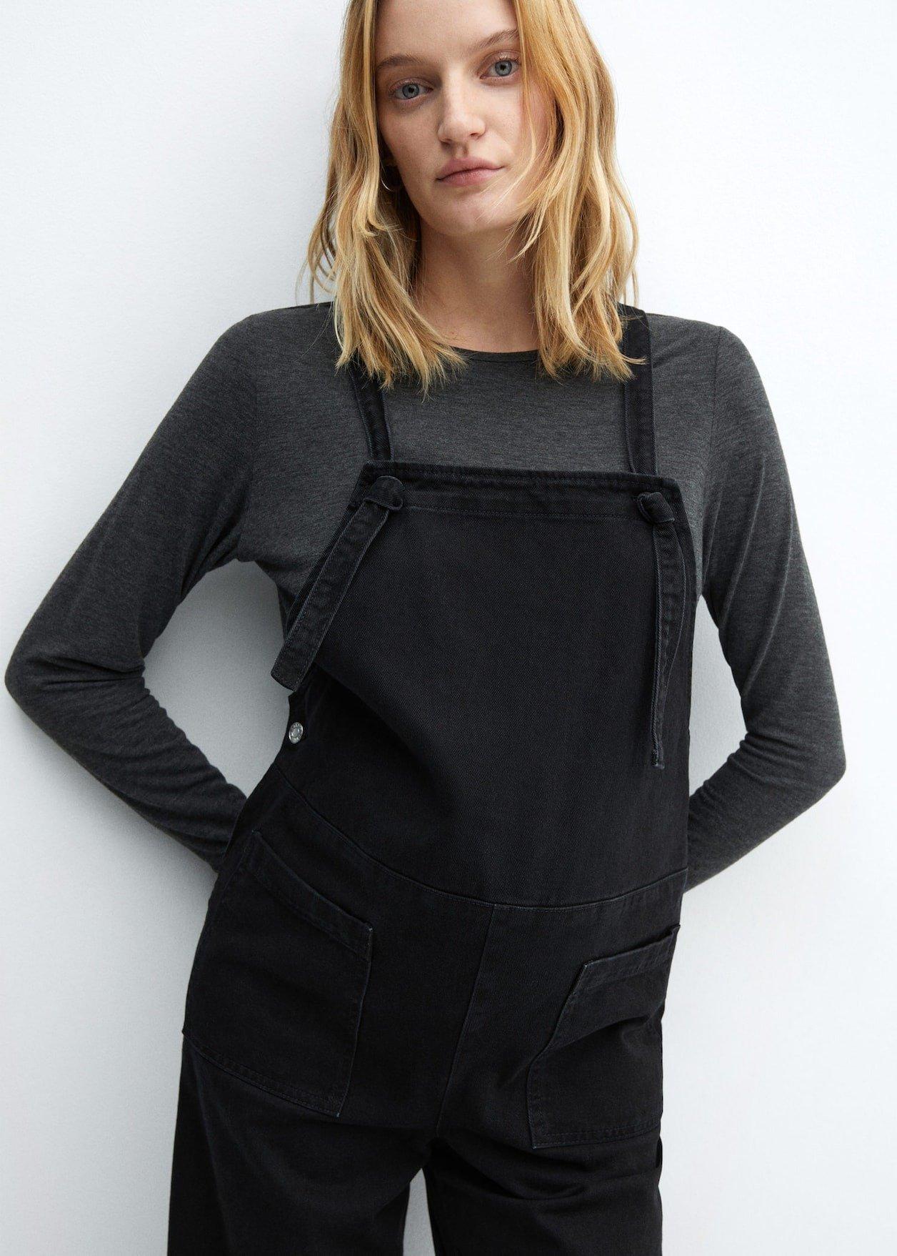 Black Maternity Denim Dungarees, , large image number 2