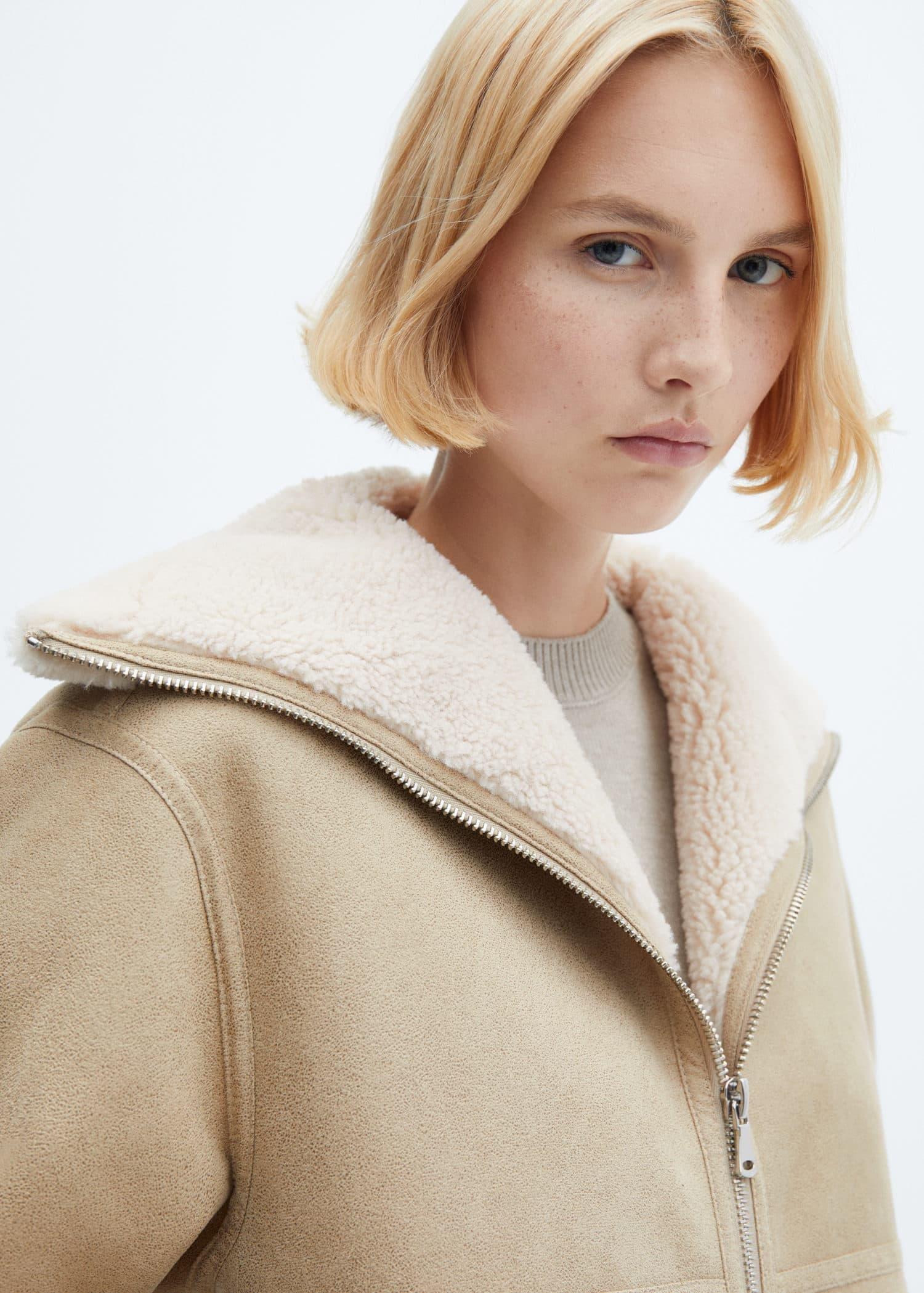 White Faux Shearling Lining Coat, , large image number 1