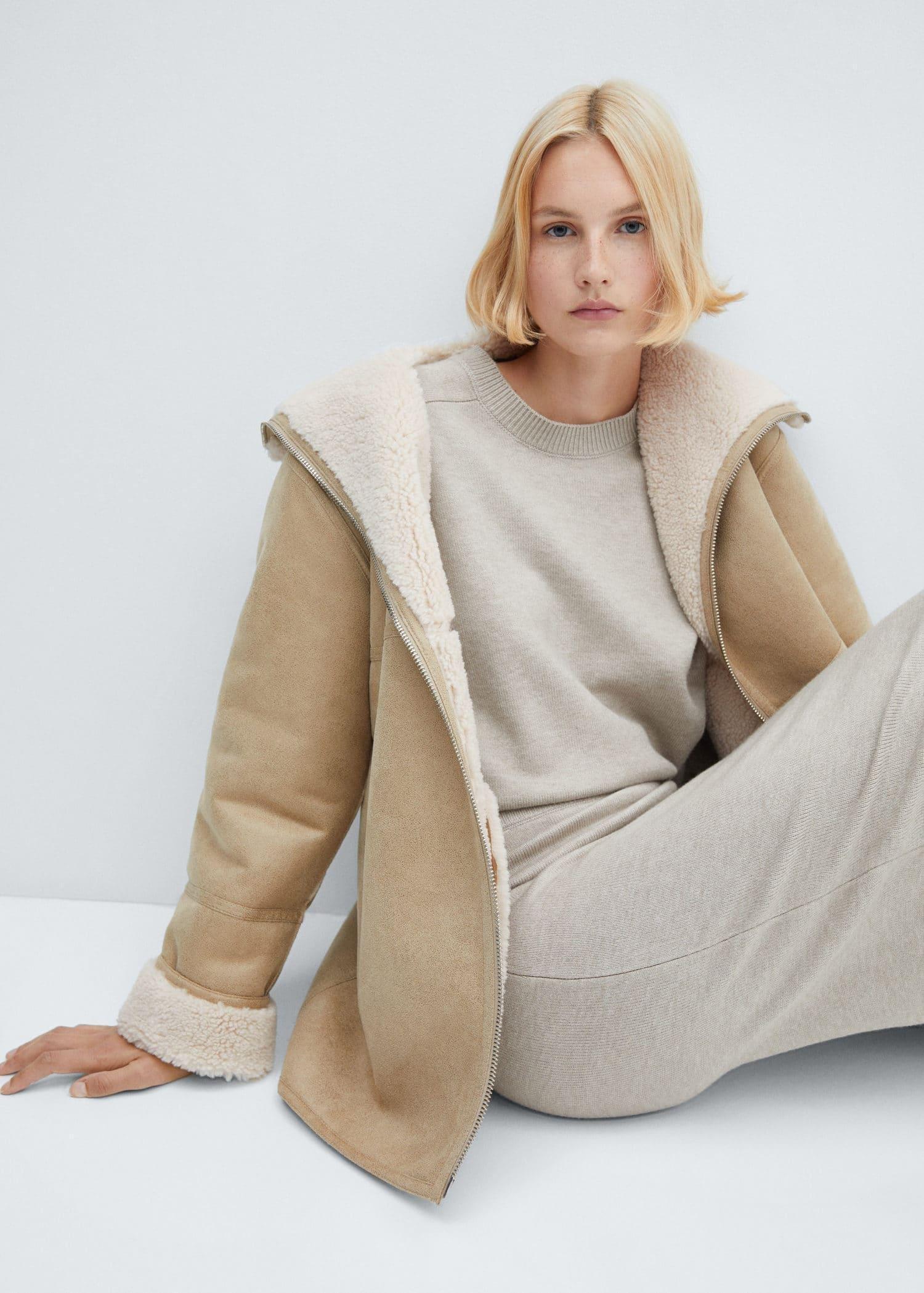 White Faux Shearling Lining Coat, , large image number 2