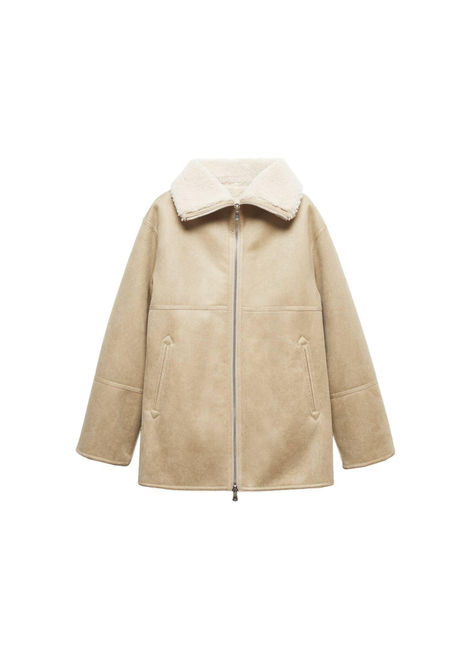 White Faux Shearling Lining Coat, , large image number 3