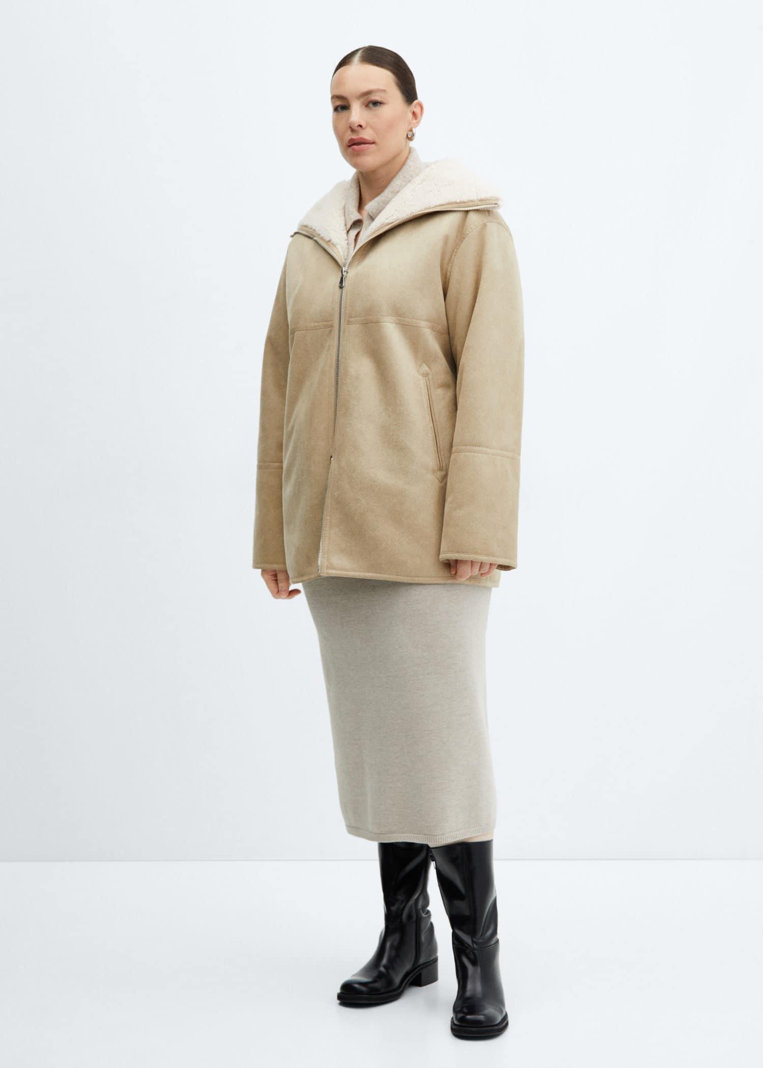 White Faux Shearling Lining Coat, , large image number 5