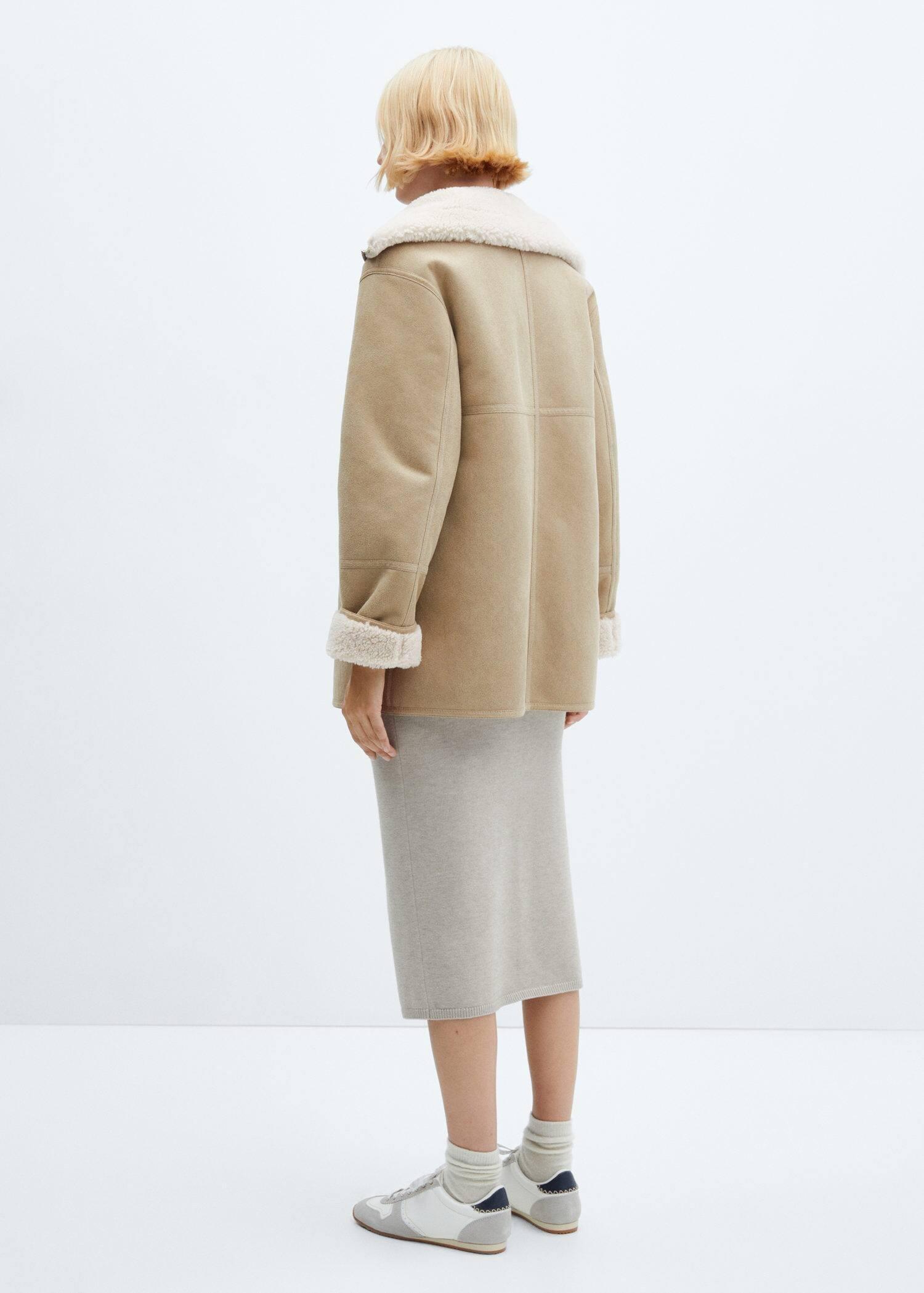 White Faux Shearling Lining Coat, , large image number 6