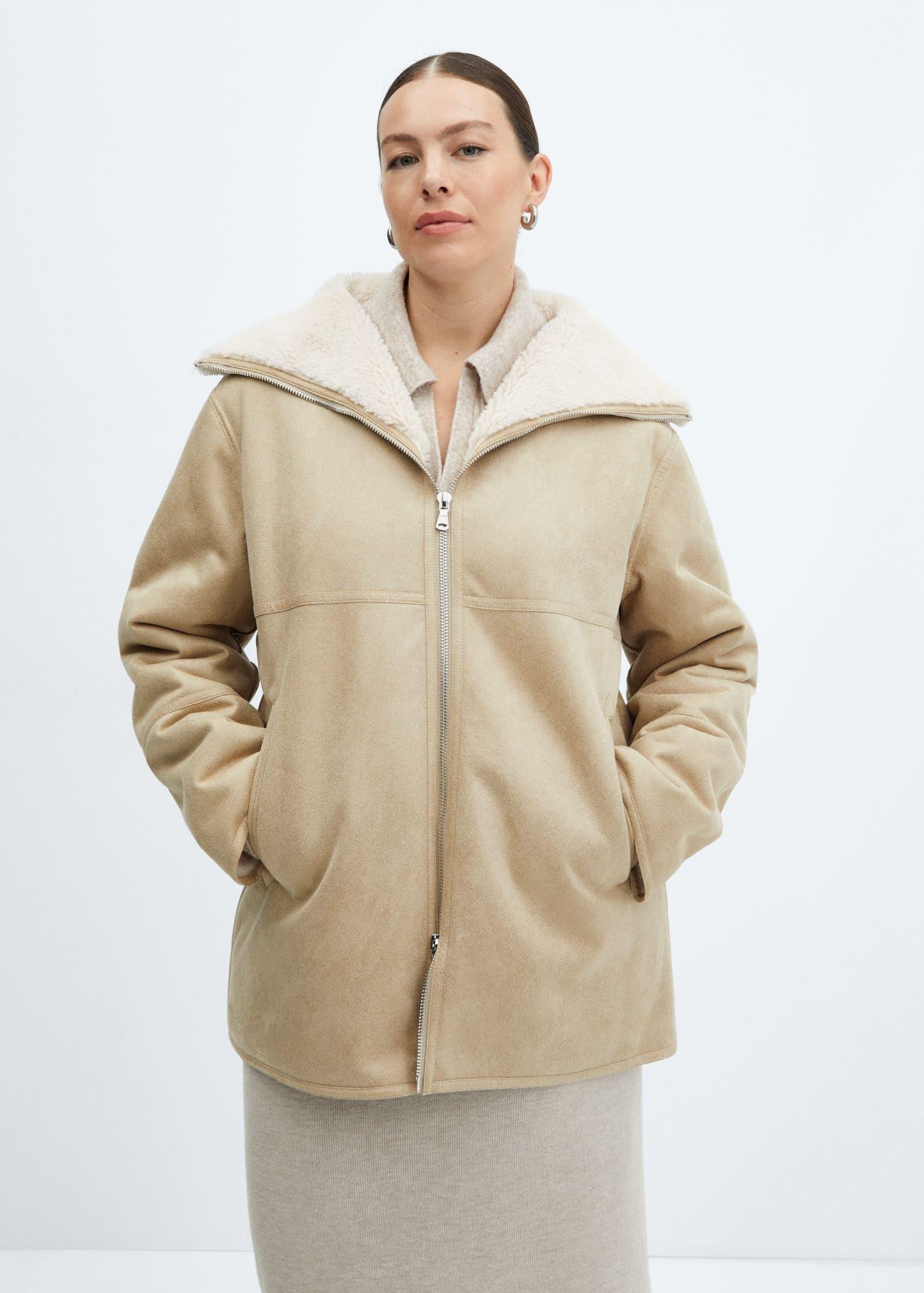 White Faux Shearling Lining Coat, , large image number 8