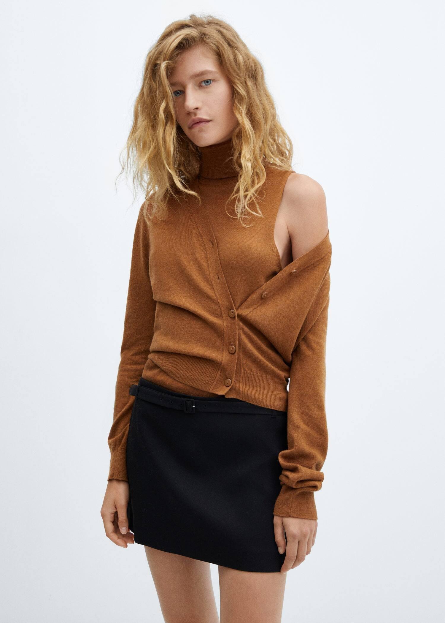 Brown Turtleneck Knitted Top, , large image number 0