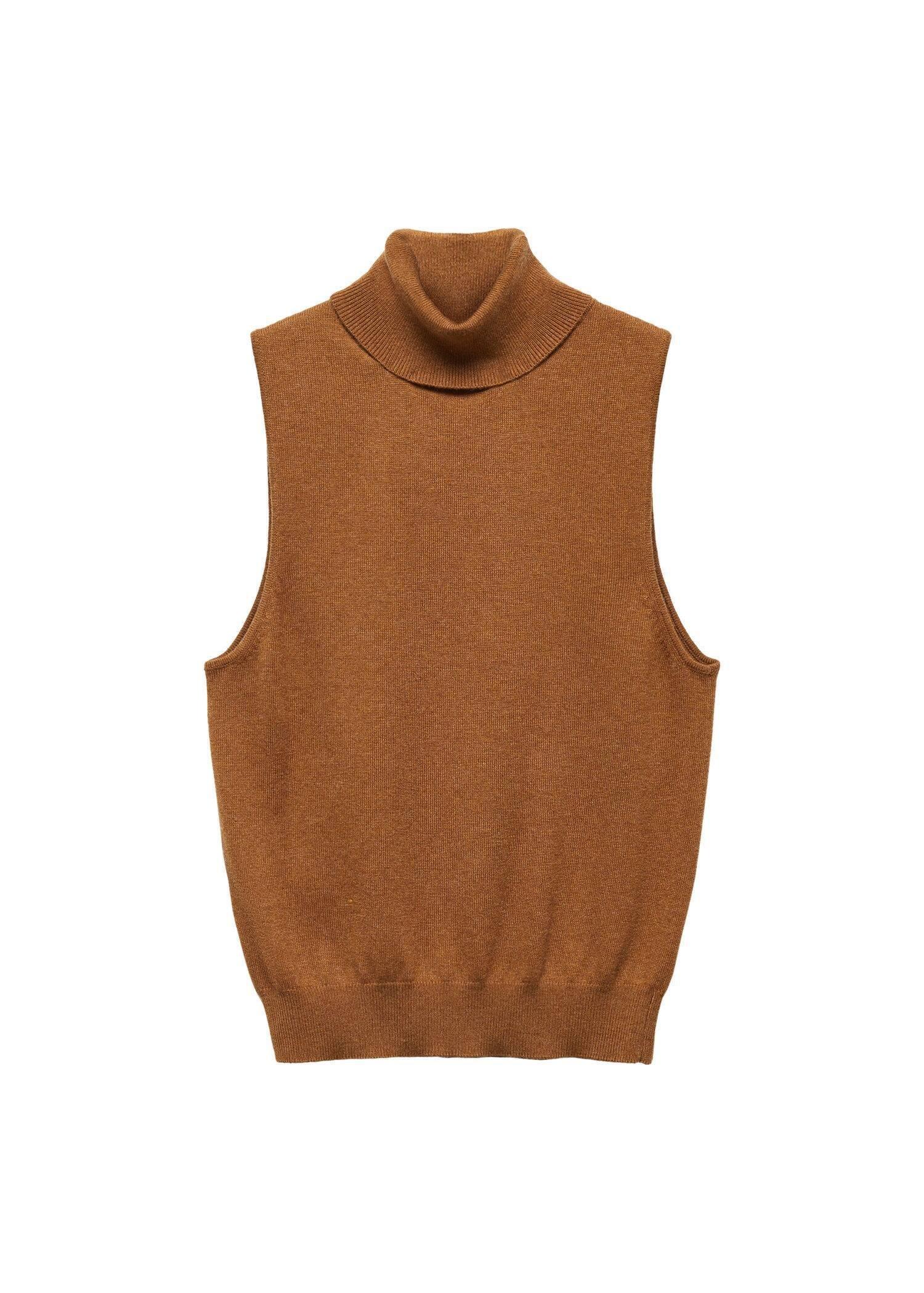 Brown Turtleneck Knitted Top, , large image number 3