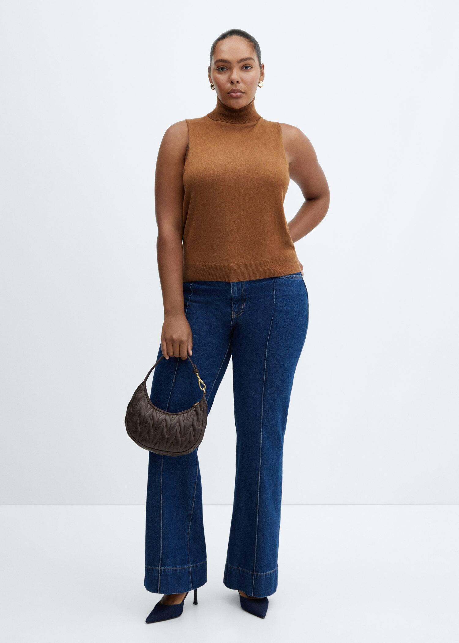 Brown Turtleneck Knitted Top, , large image number 4