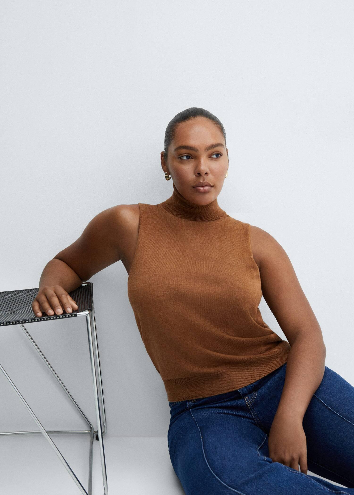 Brown Turtleneck Knitted Top, , large image number 5