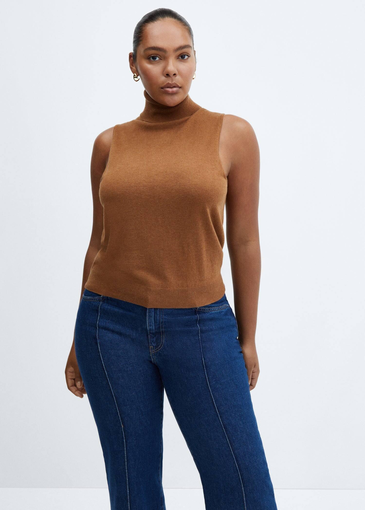 Brown Turtleneck Knitted Top, , large image number 6